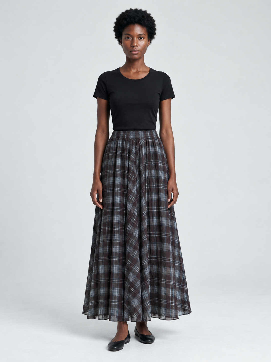 Muted Check Maxi Skirt · model-front