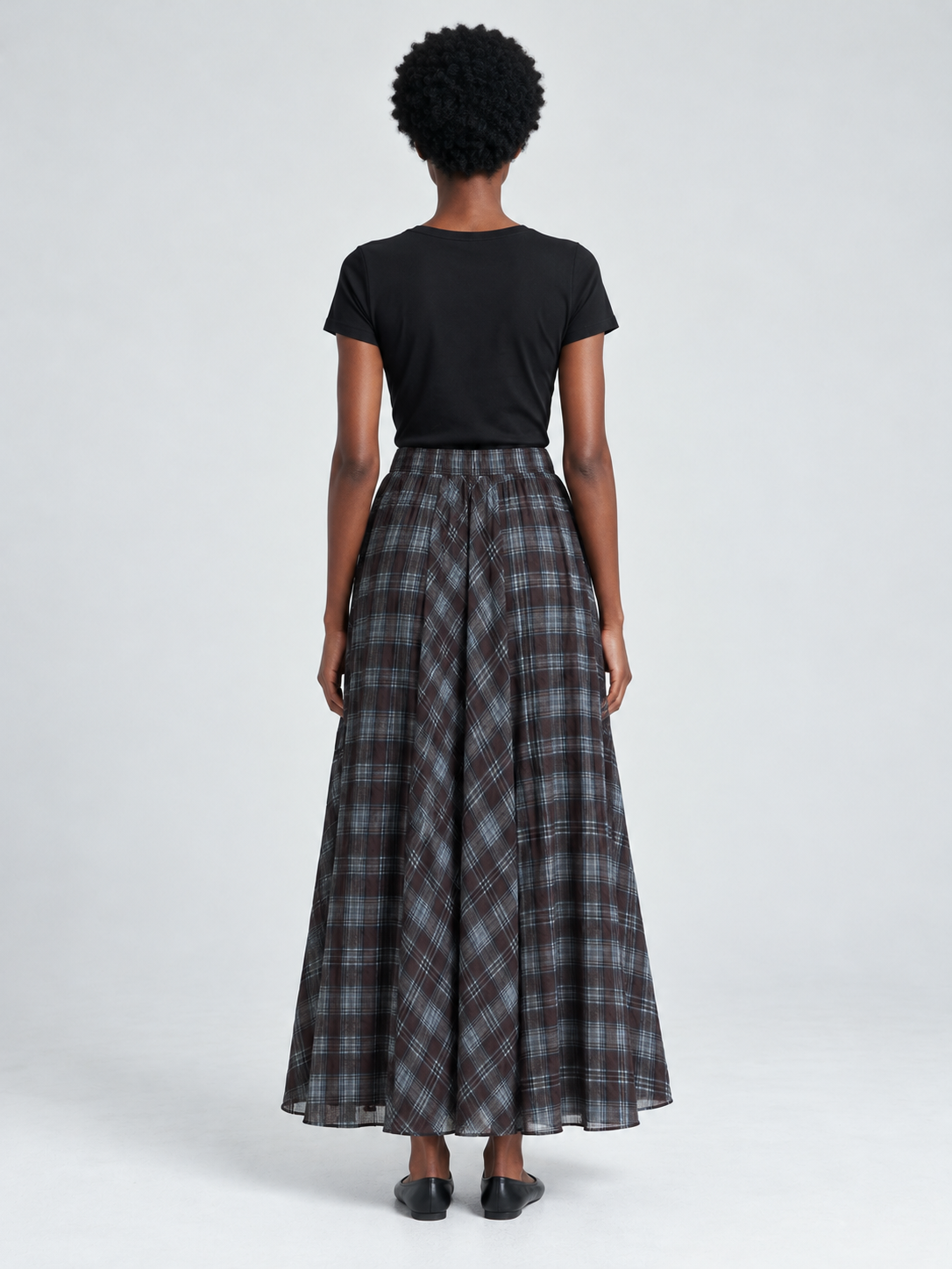 Muted Check Maxi Skirt · model-back
