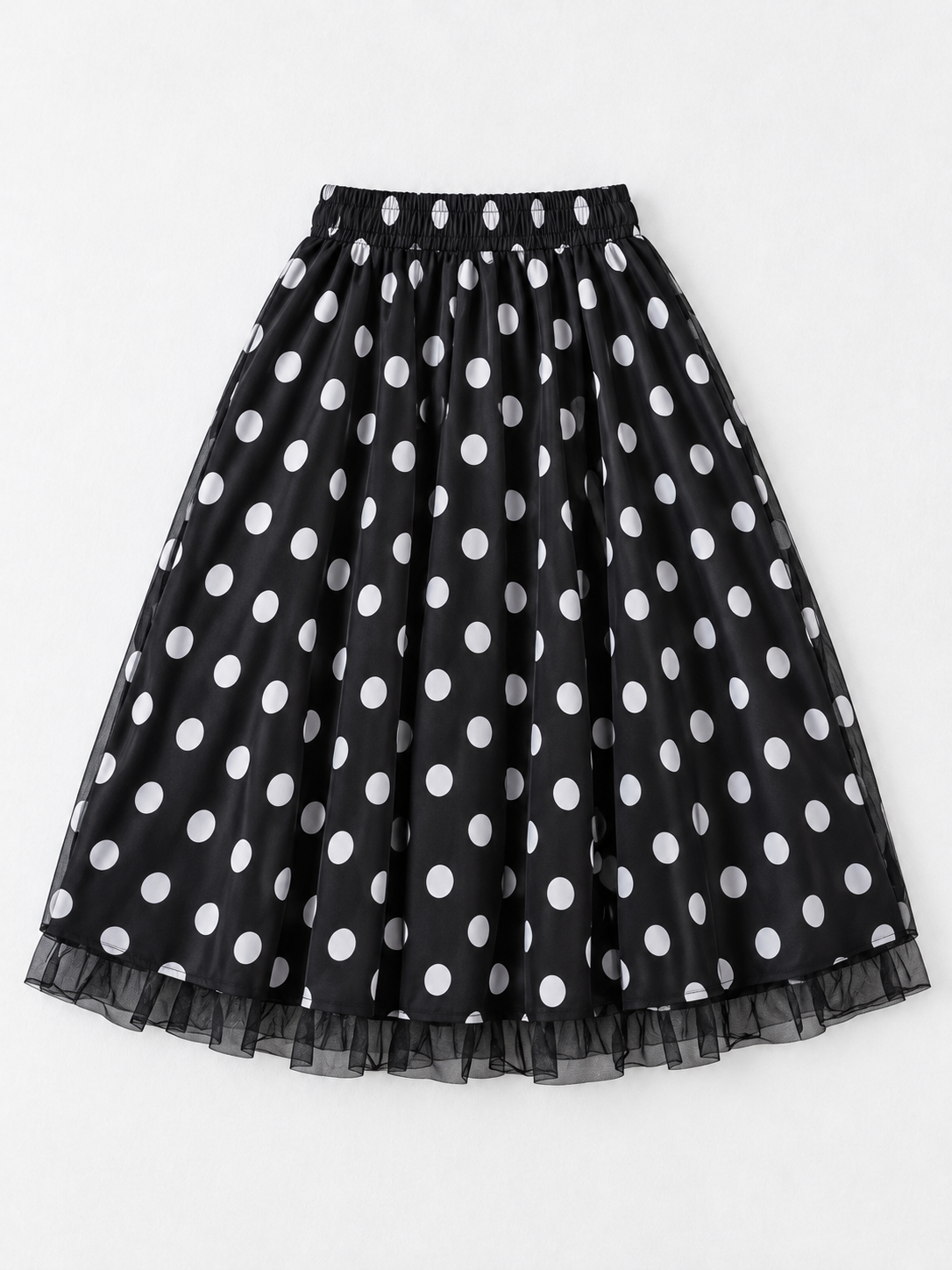 Dot Mesh-Hem Midi Skirt · flat-front