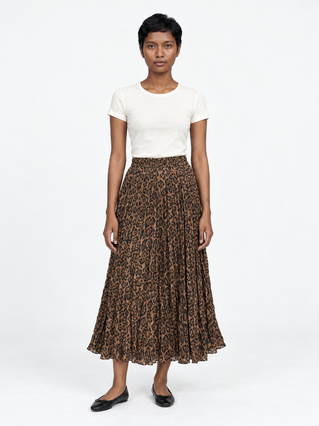 Leopard Pleated Midi Skirt · model-front
