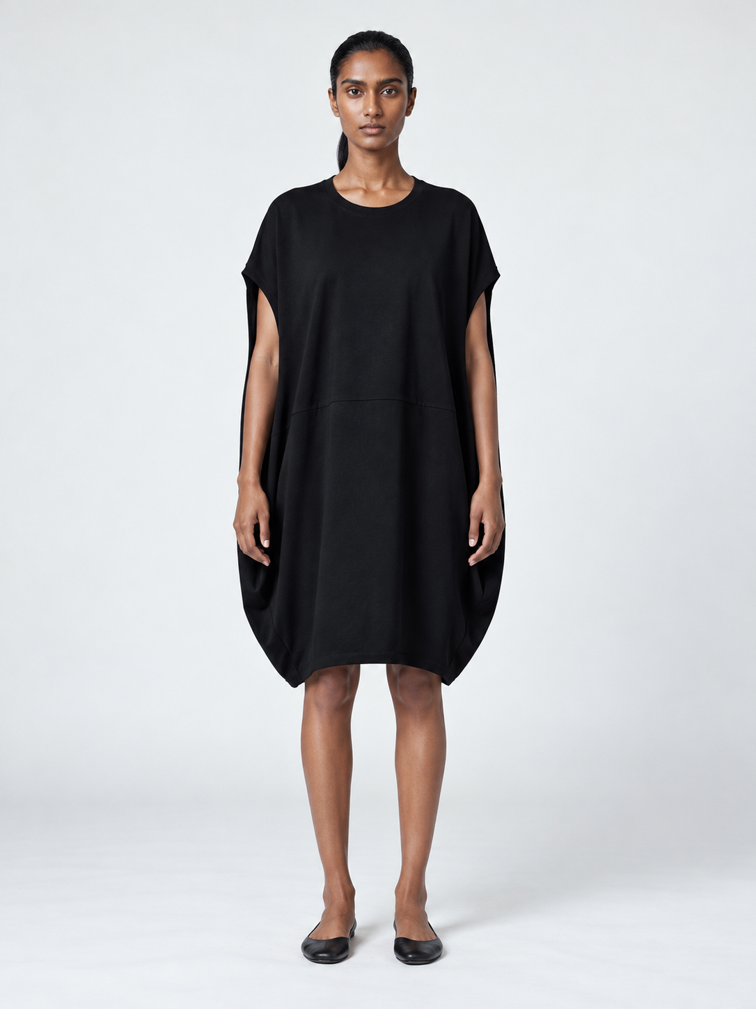 Draped Cocoon T-Shirt Dress · model-front