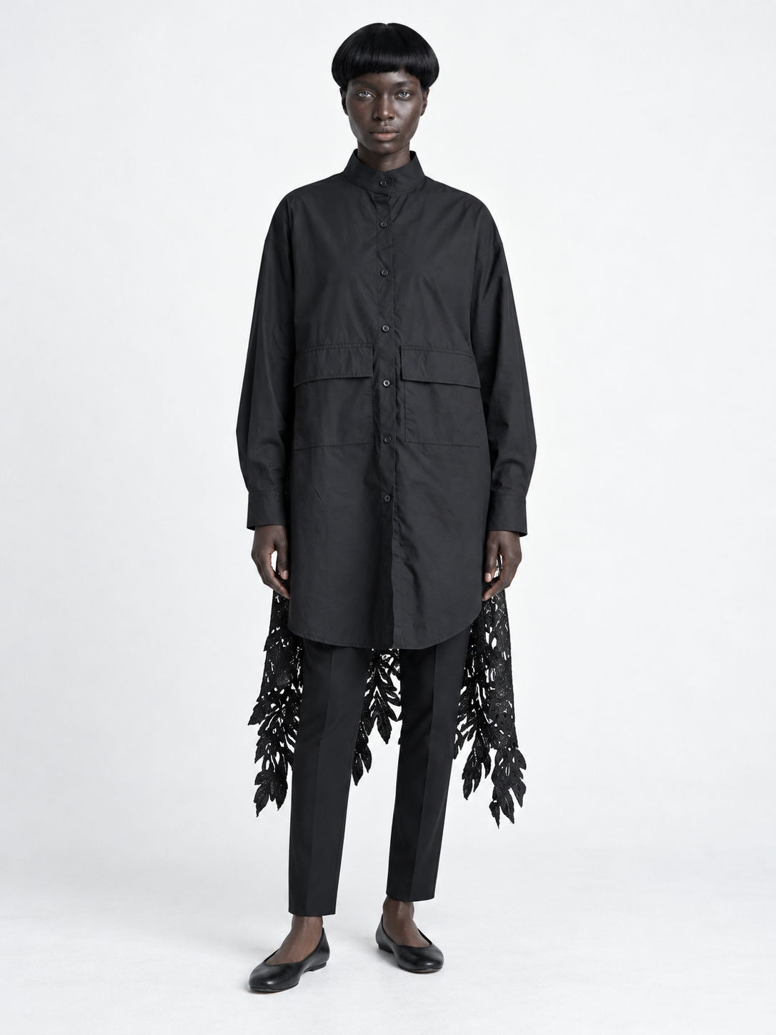 Lace-Back Longline Shirt · model-front