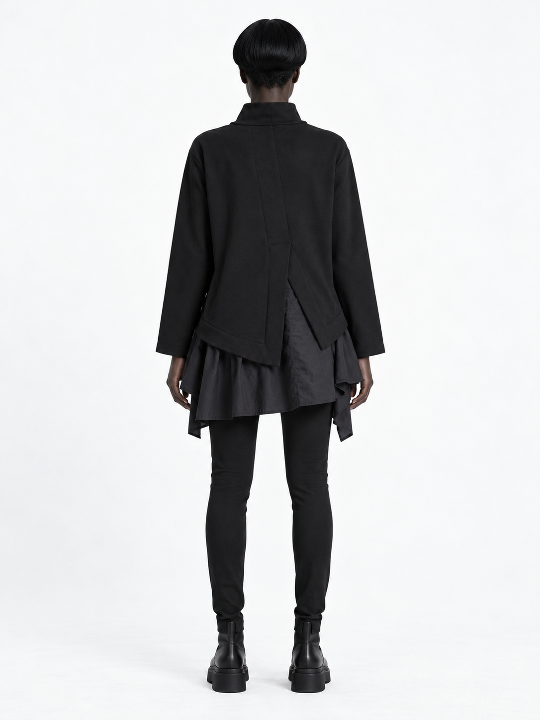 Ruffle-Hem High-Neck Sweatshirt · model-back