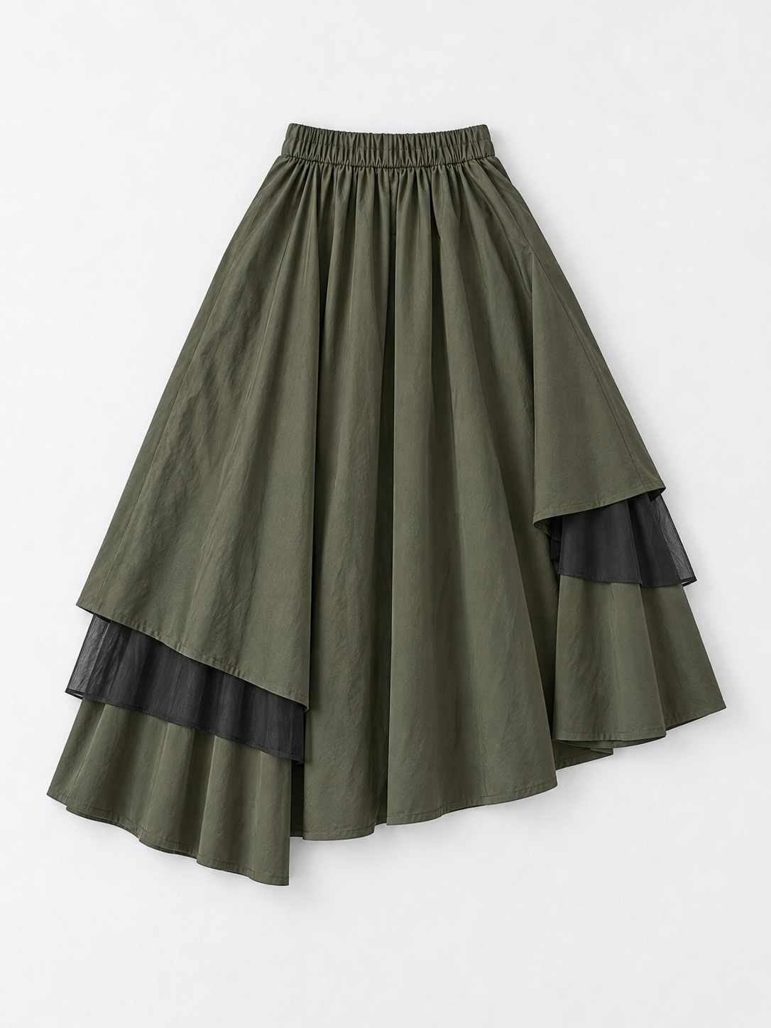 Asymmetric Layered Midi Skirt · flat-back