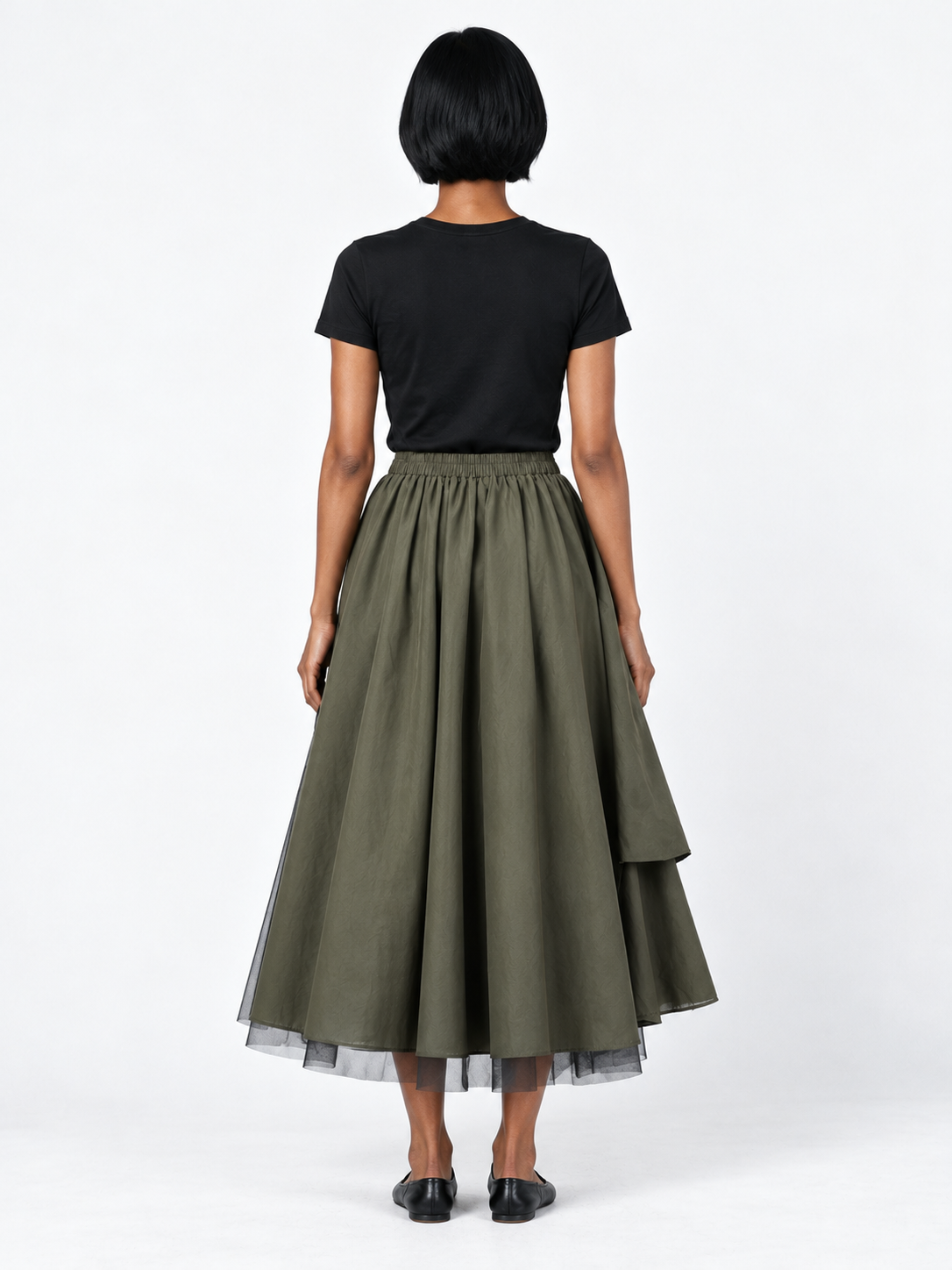 Asymmetric Layered Midi Skirt · model-back