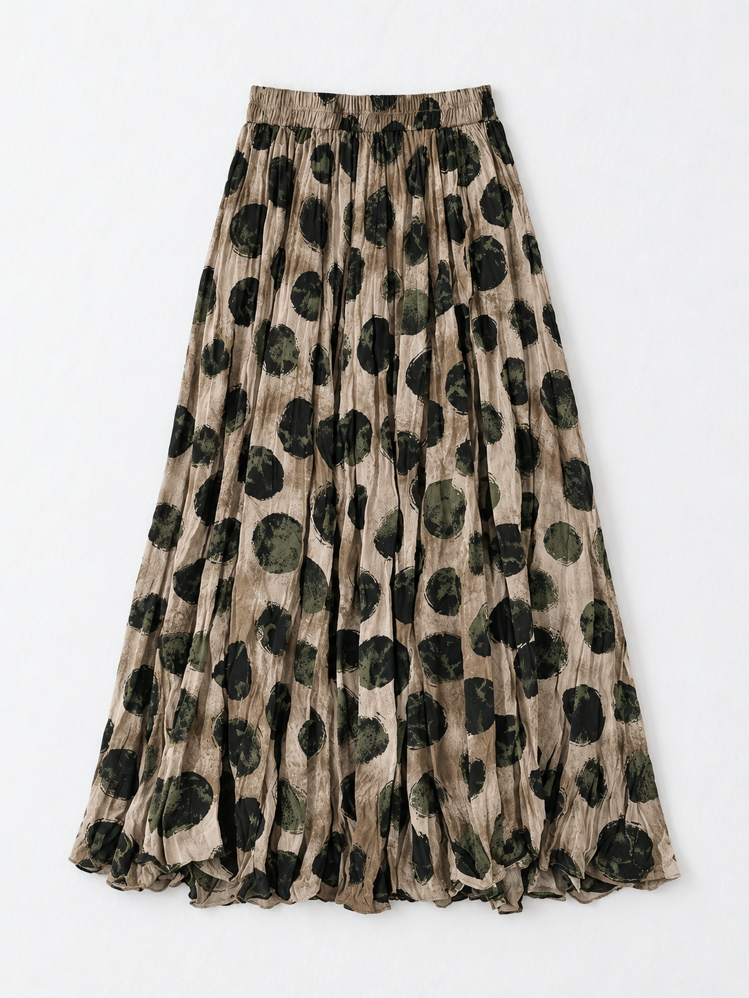 Dot-Print Pleated Maxi Skirt · flat-back