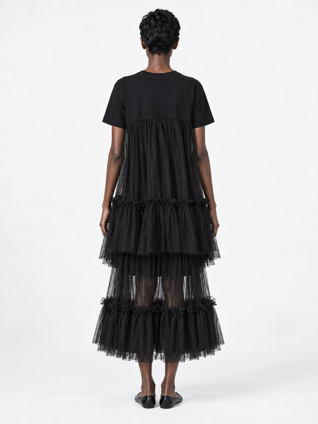 Tiered Mesh T-Shirt Dress · model-back