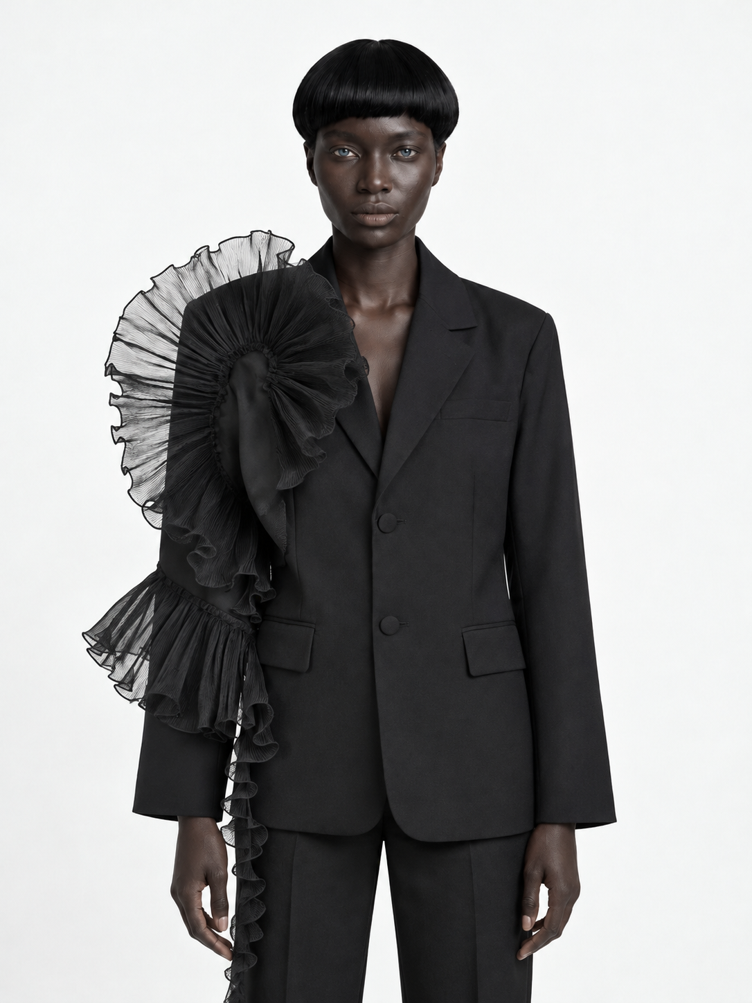 Organza Ruffle Blazer · model-front