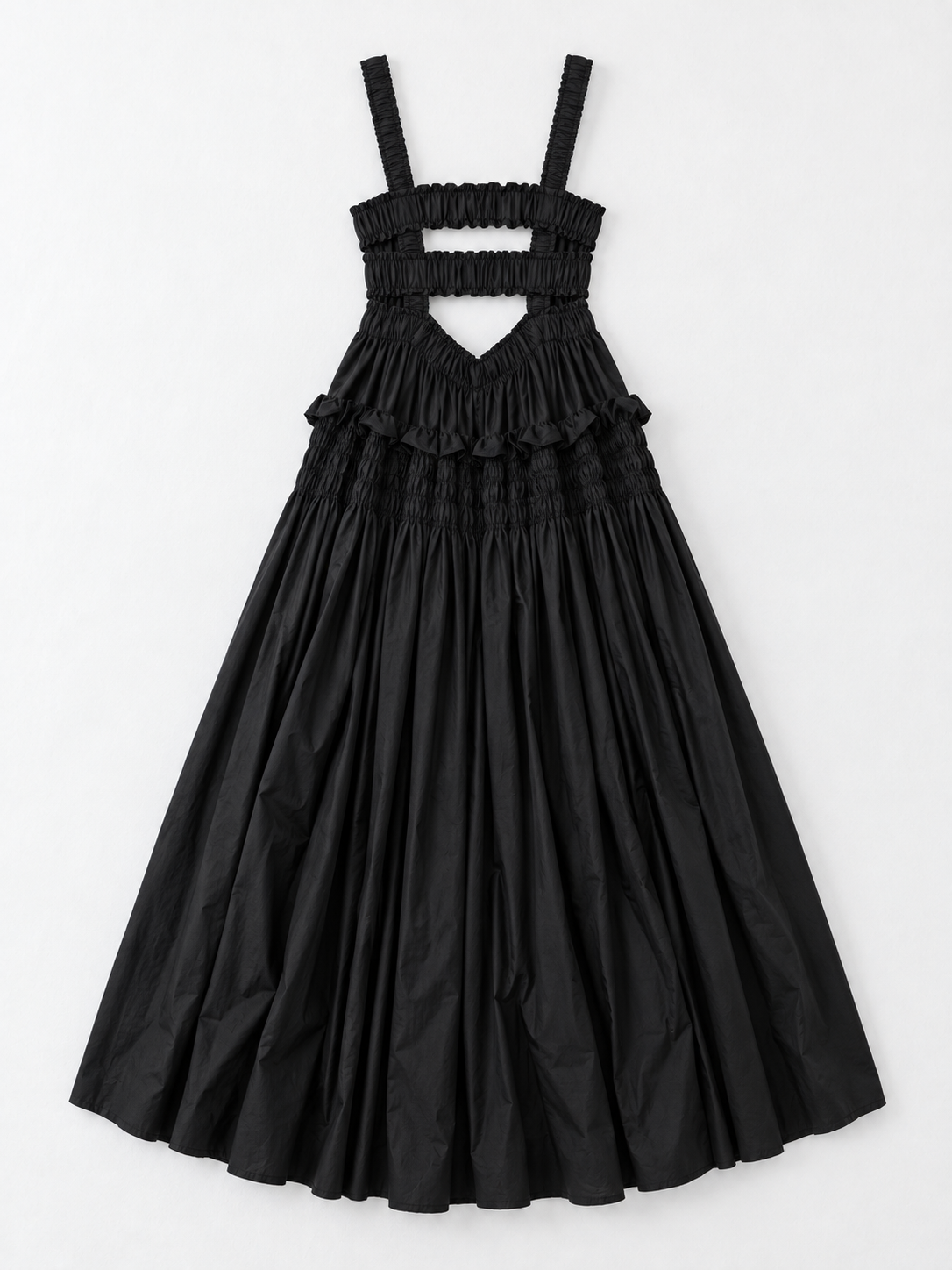Open-Back Gathered Maxi Dress · flat-back