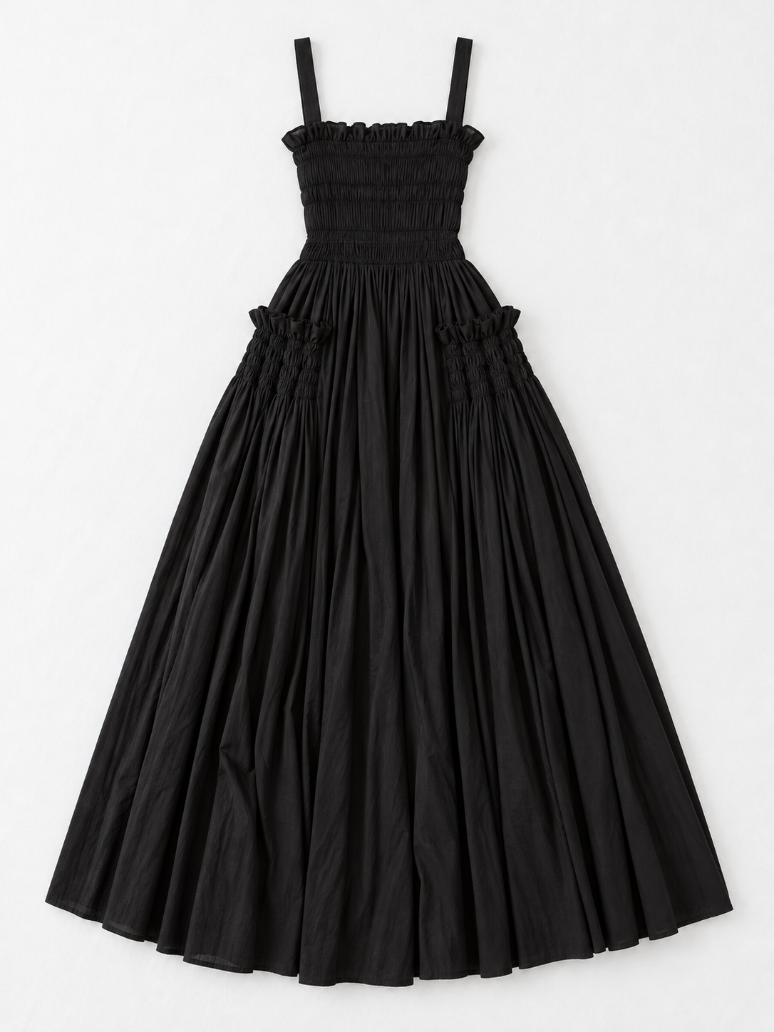 Open-Back Gathered Maxi Dress · flat-front