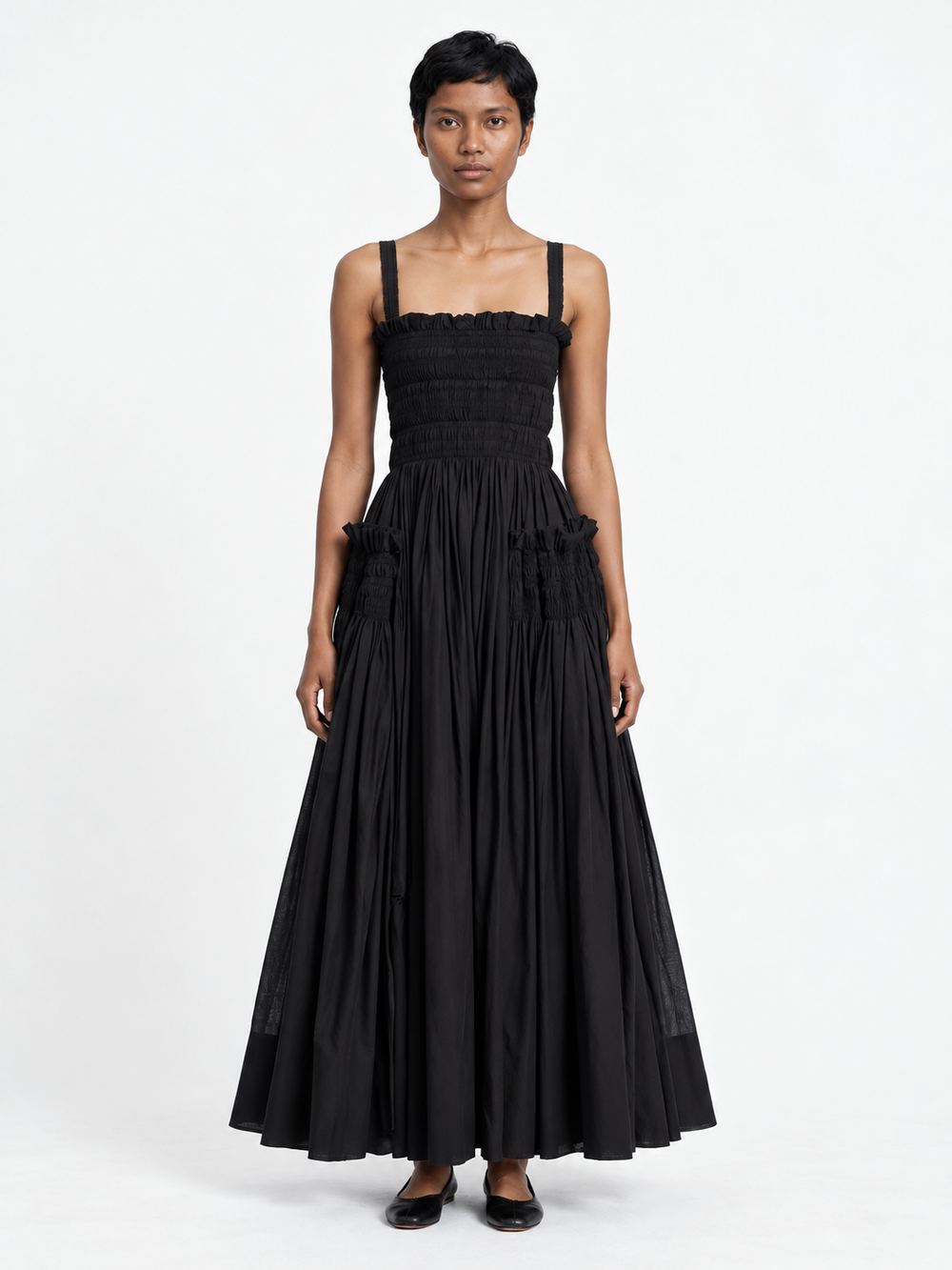 Open-Back Gathered Maxi Dress