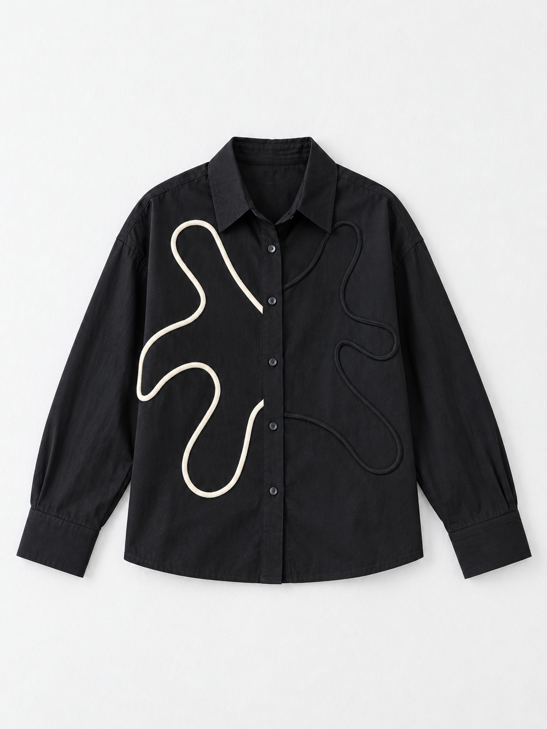 Abstract Cord-Appliqué Shirt · flat-front