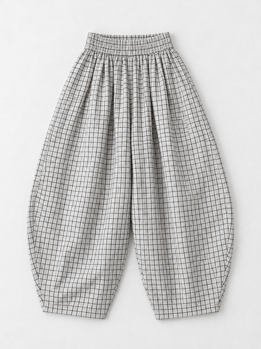 Fine Check Balloon Trousers · flat-front