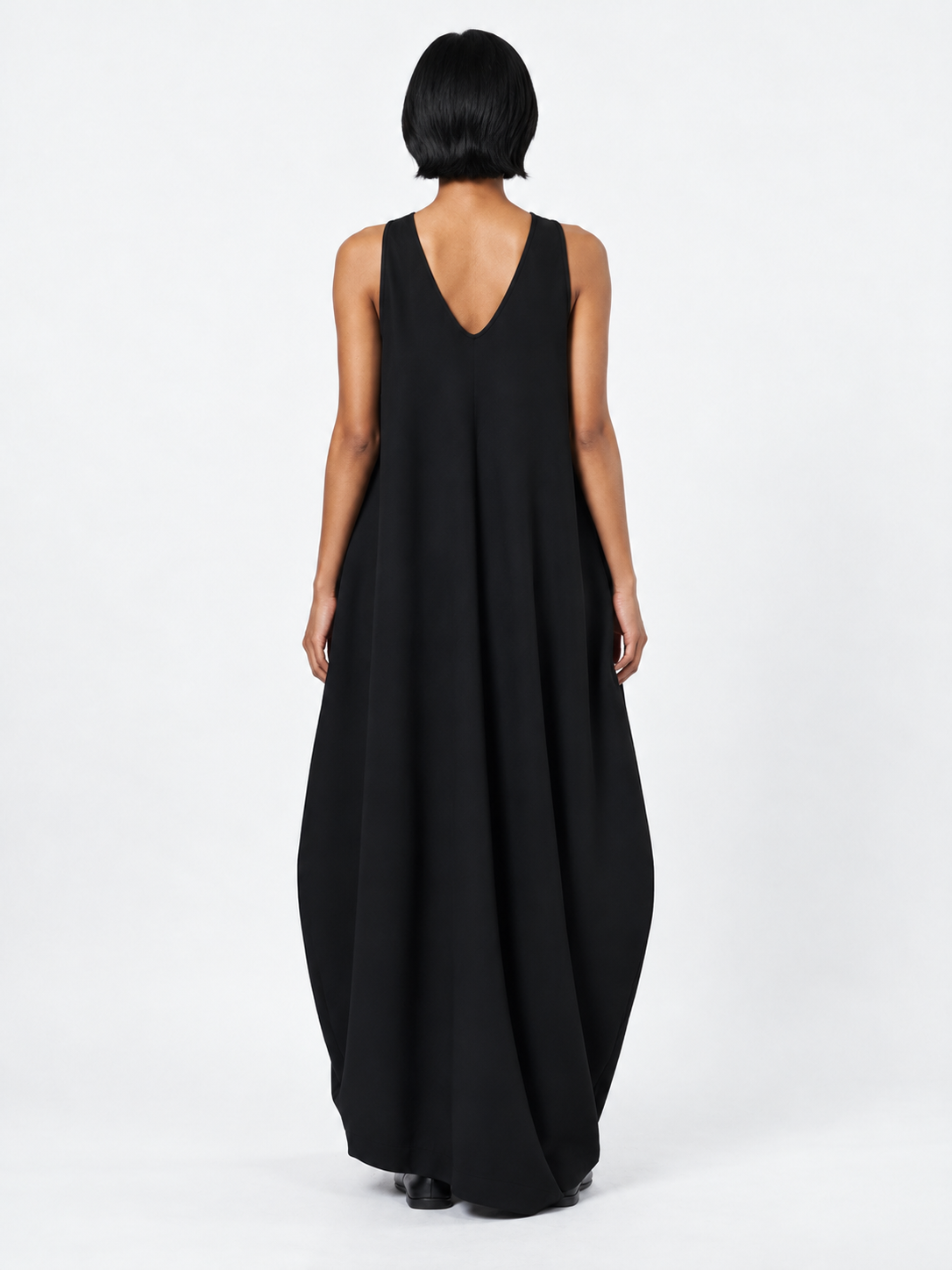 Sculptural V-Neck Maxi Dress · model-back