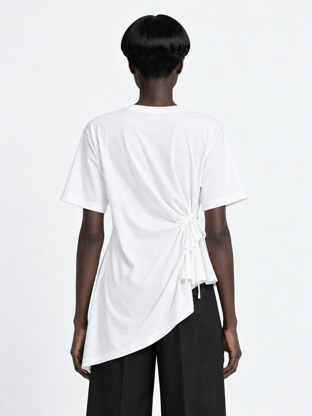 Drawstring Asymmetric T-Shirt · model-back