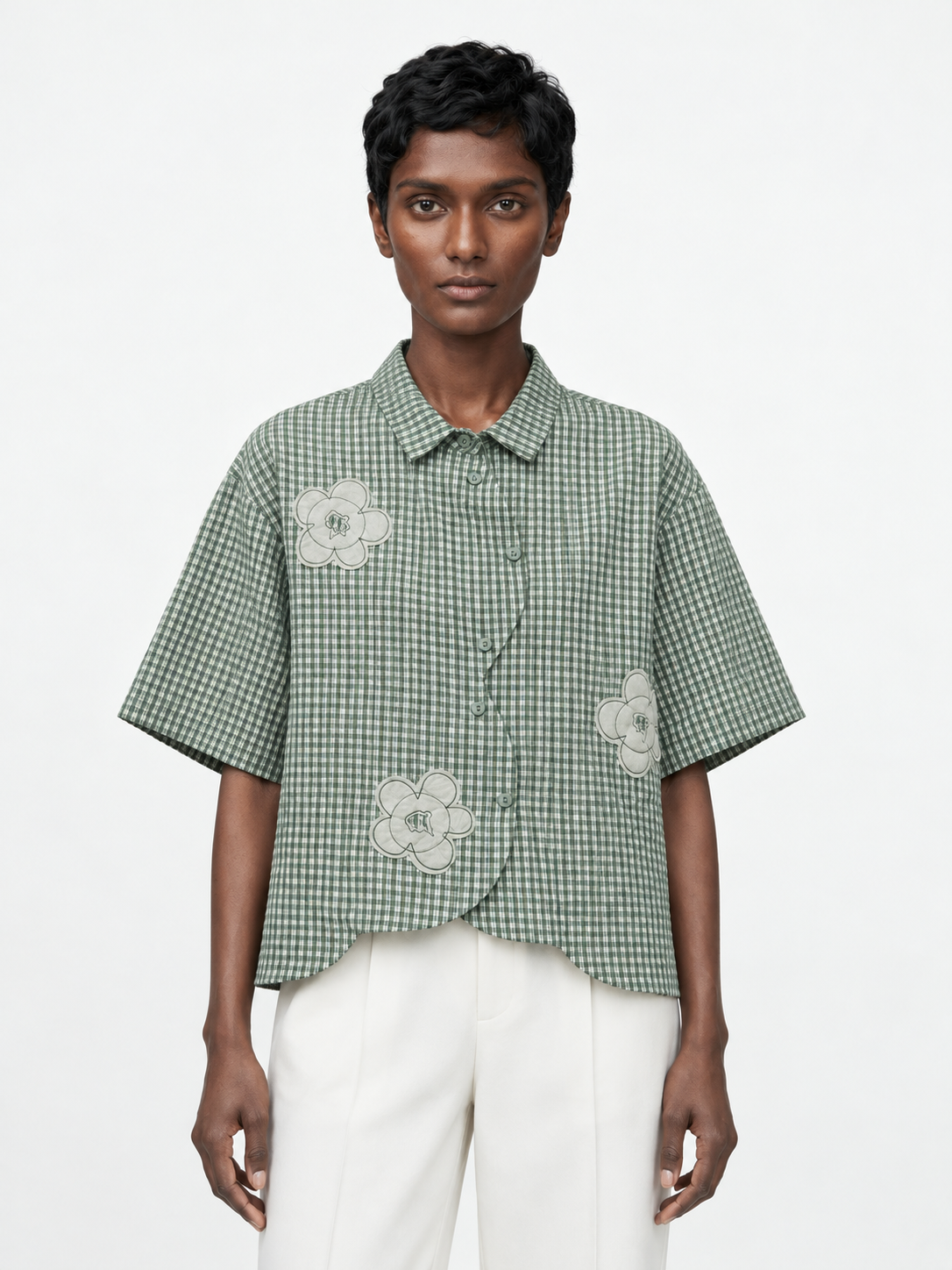 Floral Check Short-Sleeve Shirt · model-front