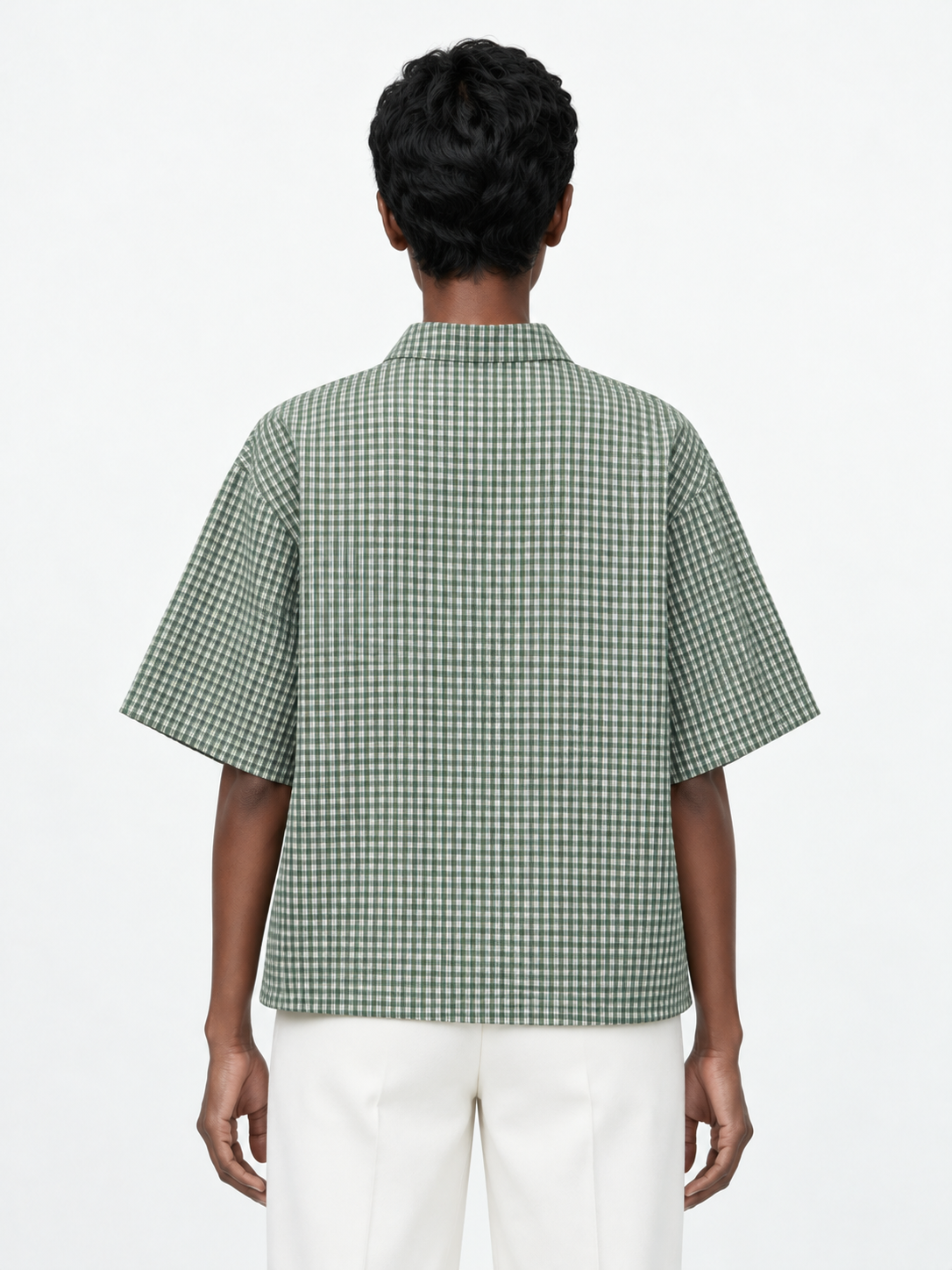 Floral Check Short-Sleeve Shirt · model-back