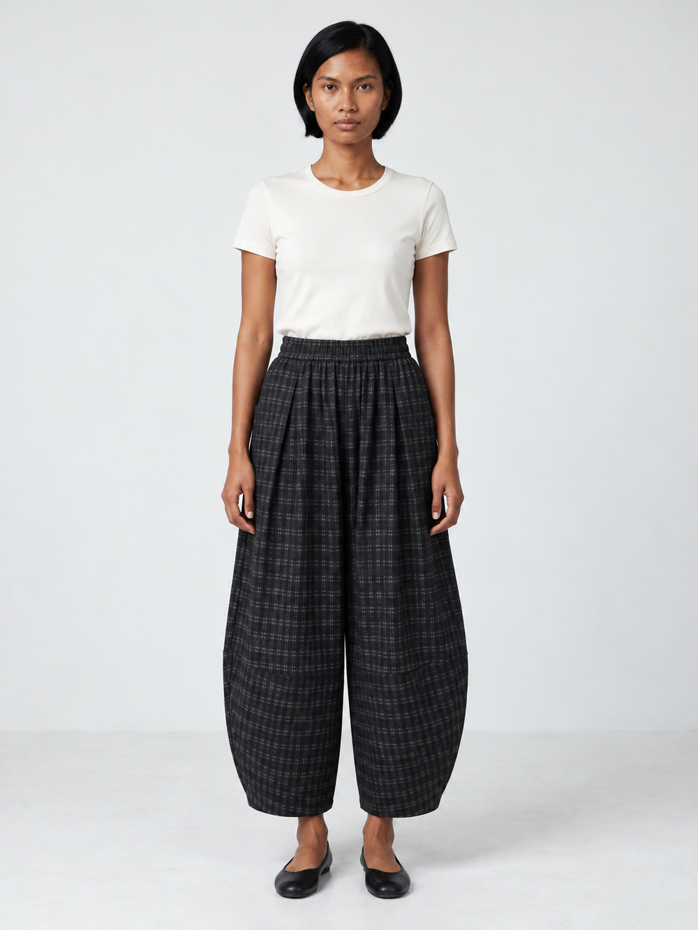 Dark Check Balloon Trousers