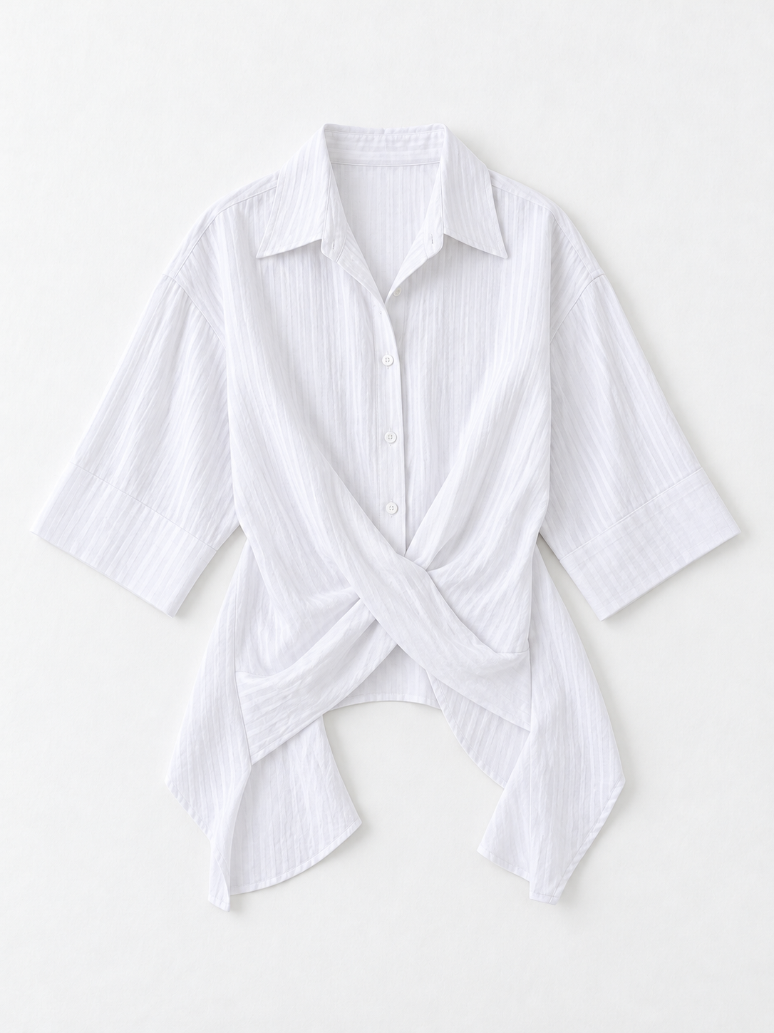 Cross-Front Short-Sleeve Shirt · flat-front