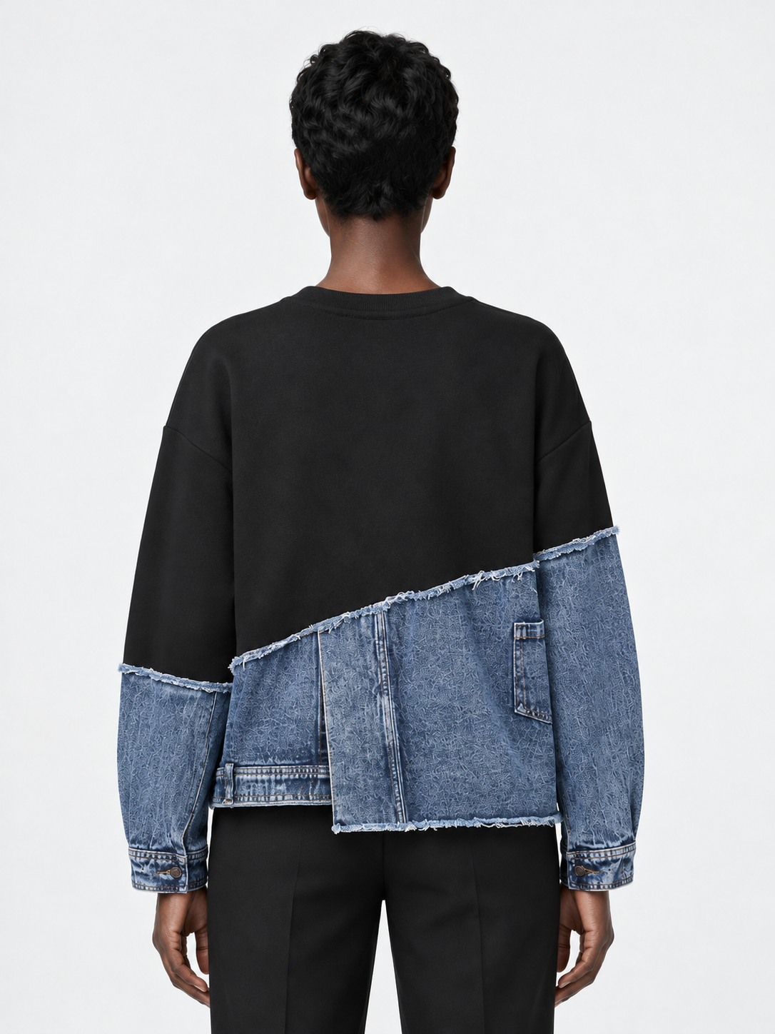 Denim-Panel Sweatshirt · model-back