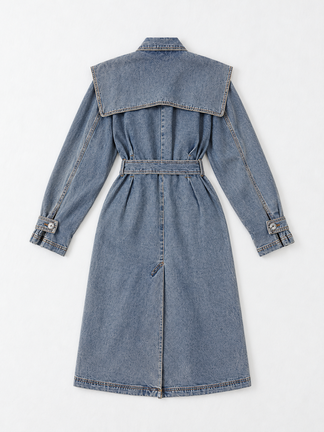 Cape-Yoke Denim Trench · flat-back