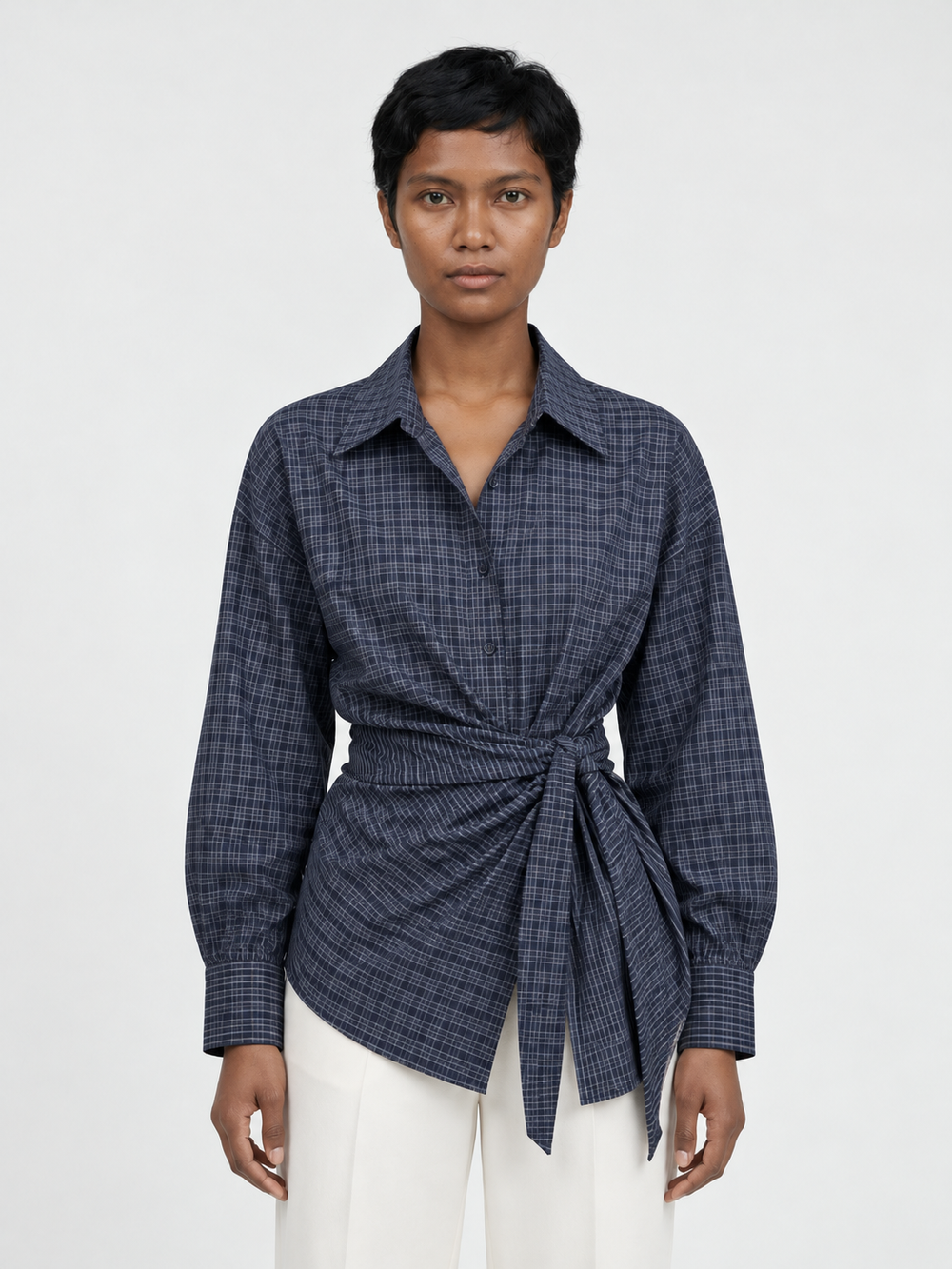 Check Wrap-Tie Shirt