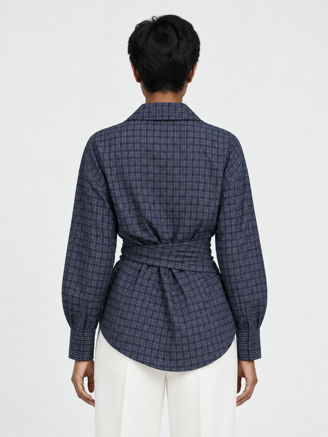 Check Wrap-Tie Shirt · model-back