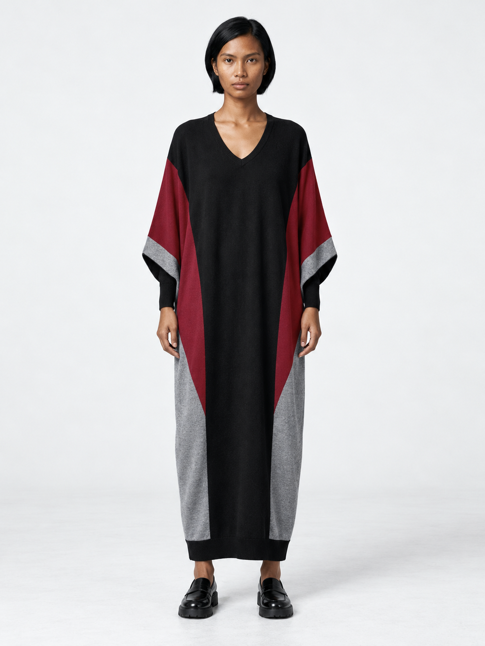 Colour-Block Batwing Knit Dress