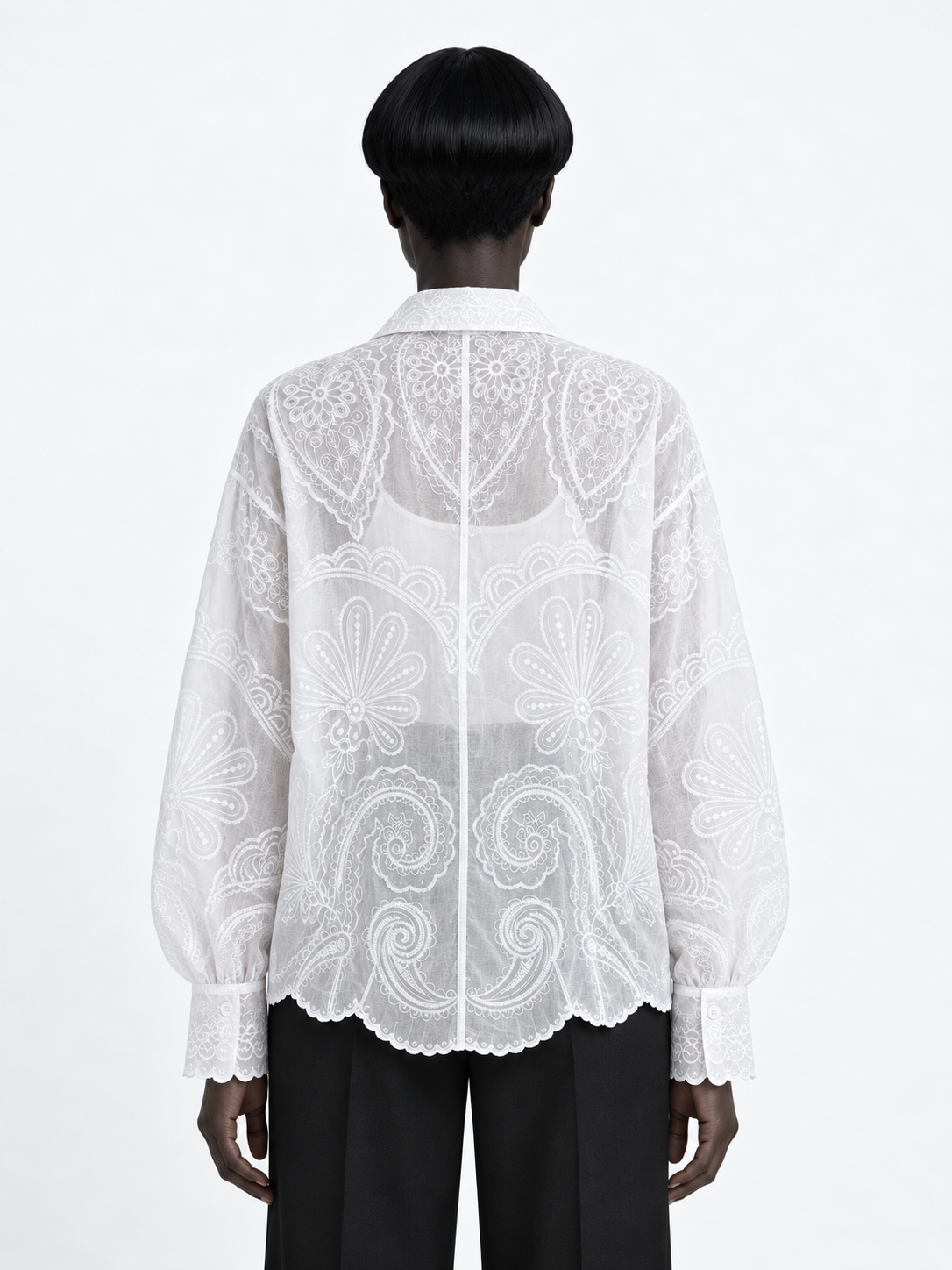 Embroidered Scallop-Hem Shirt · model-back