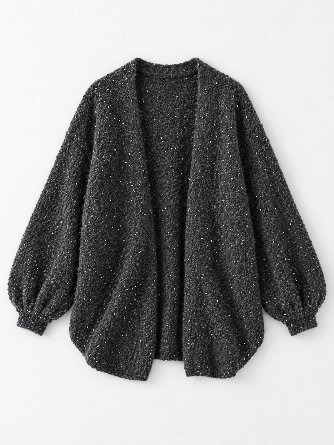 Sequin Open Knit Cardigan · flat-front