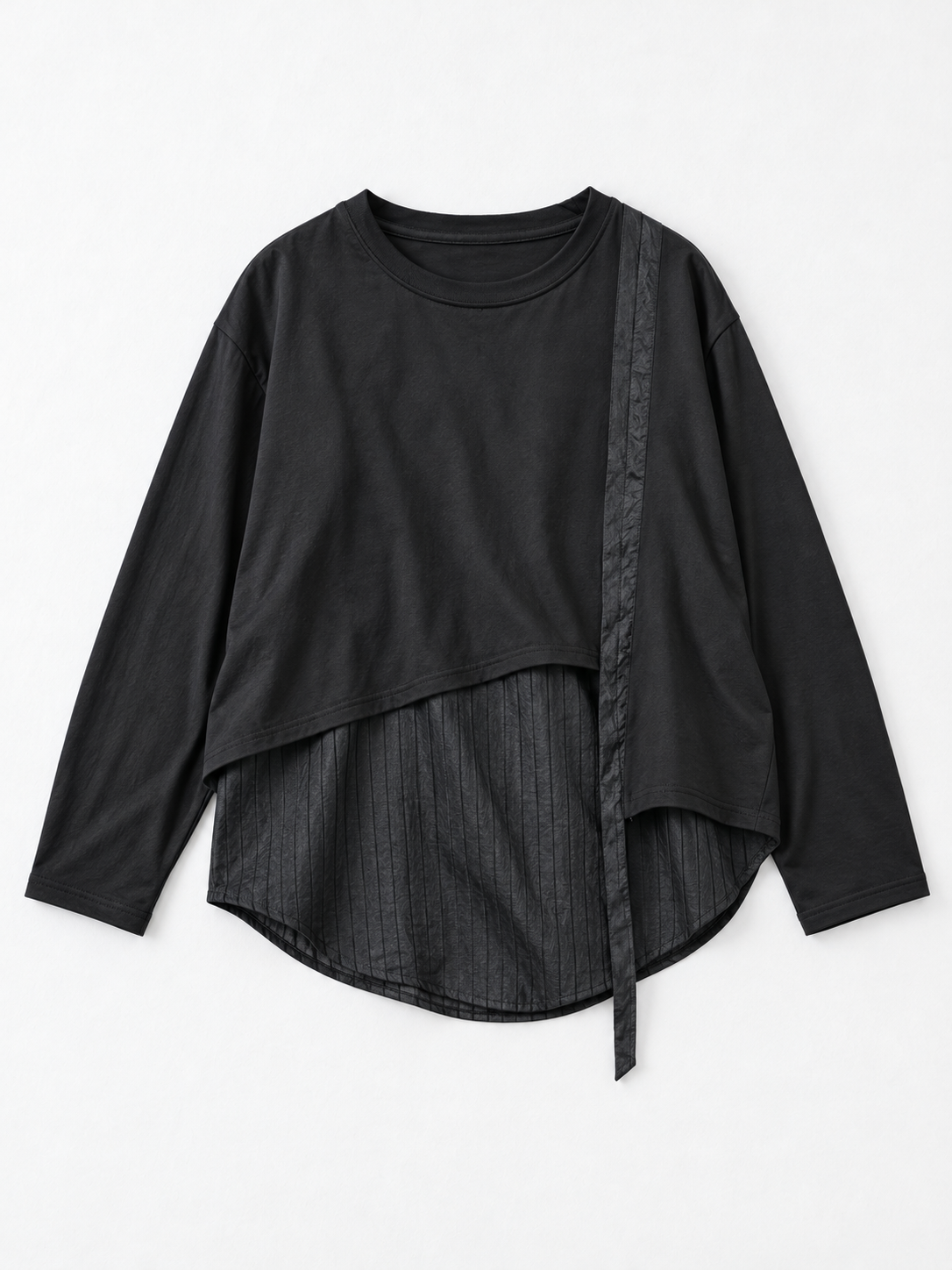 Stripe-Panel Ribbon Top · flat-front