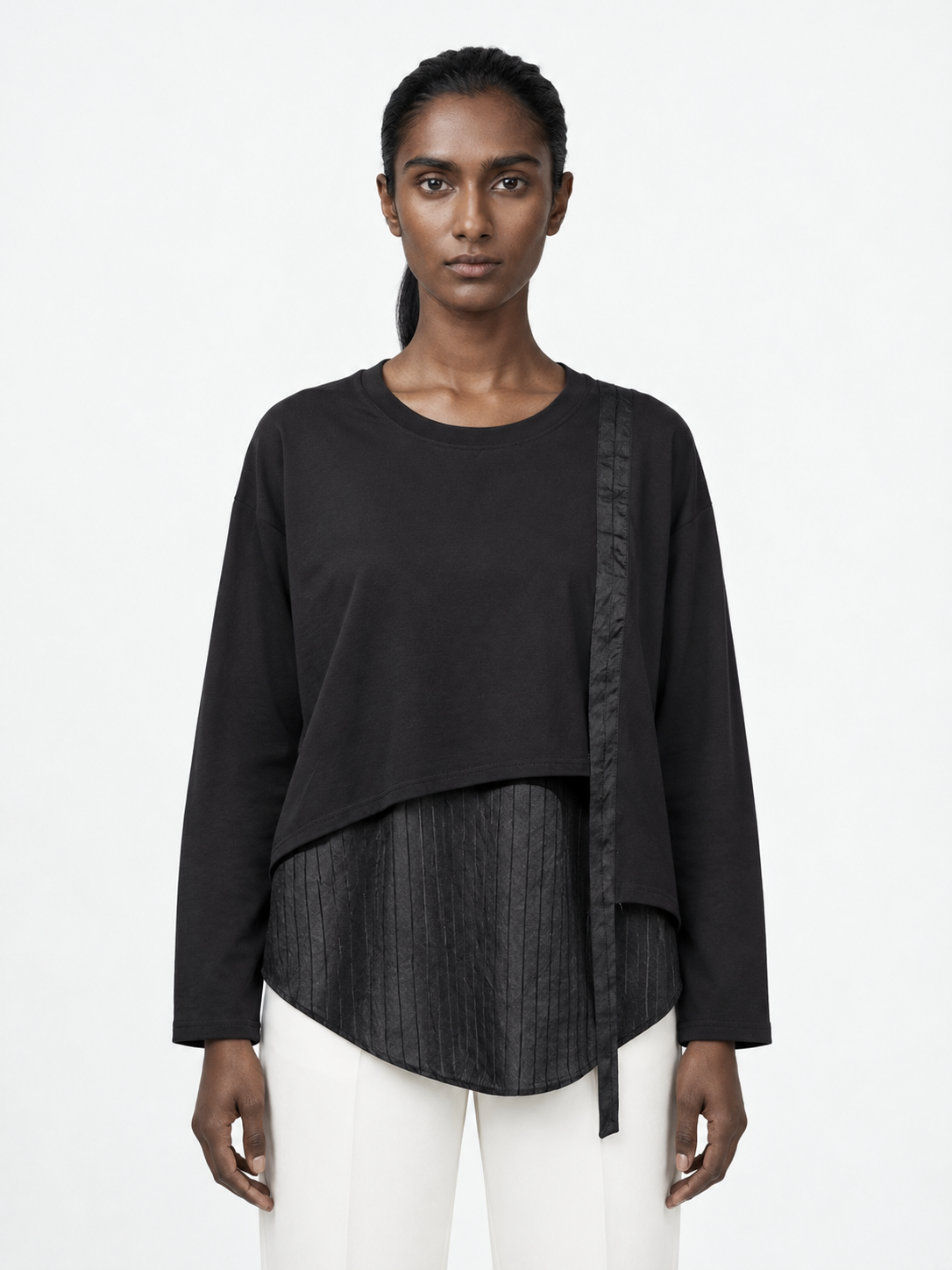 Stripe-Panel Ribbon Top · model-front