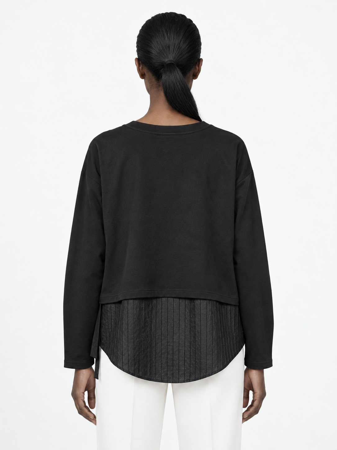 Stripe-Panel Ribbon Top · model-back
