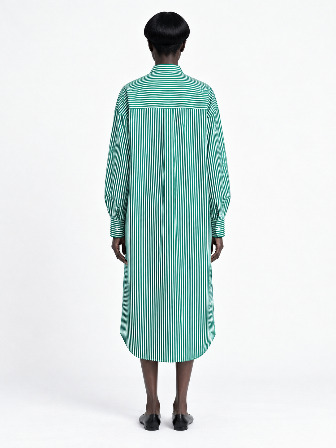 Narrow-Stripe Long Shirt Dress · model-back