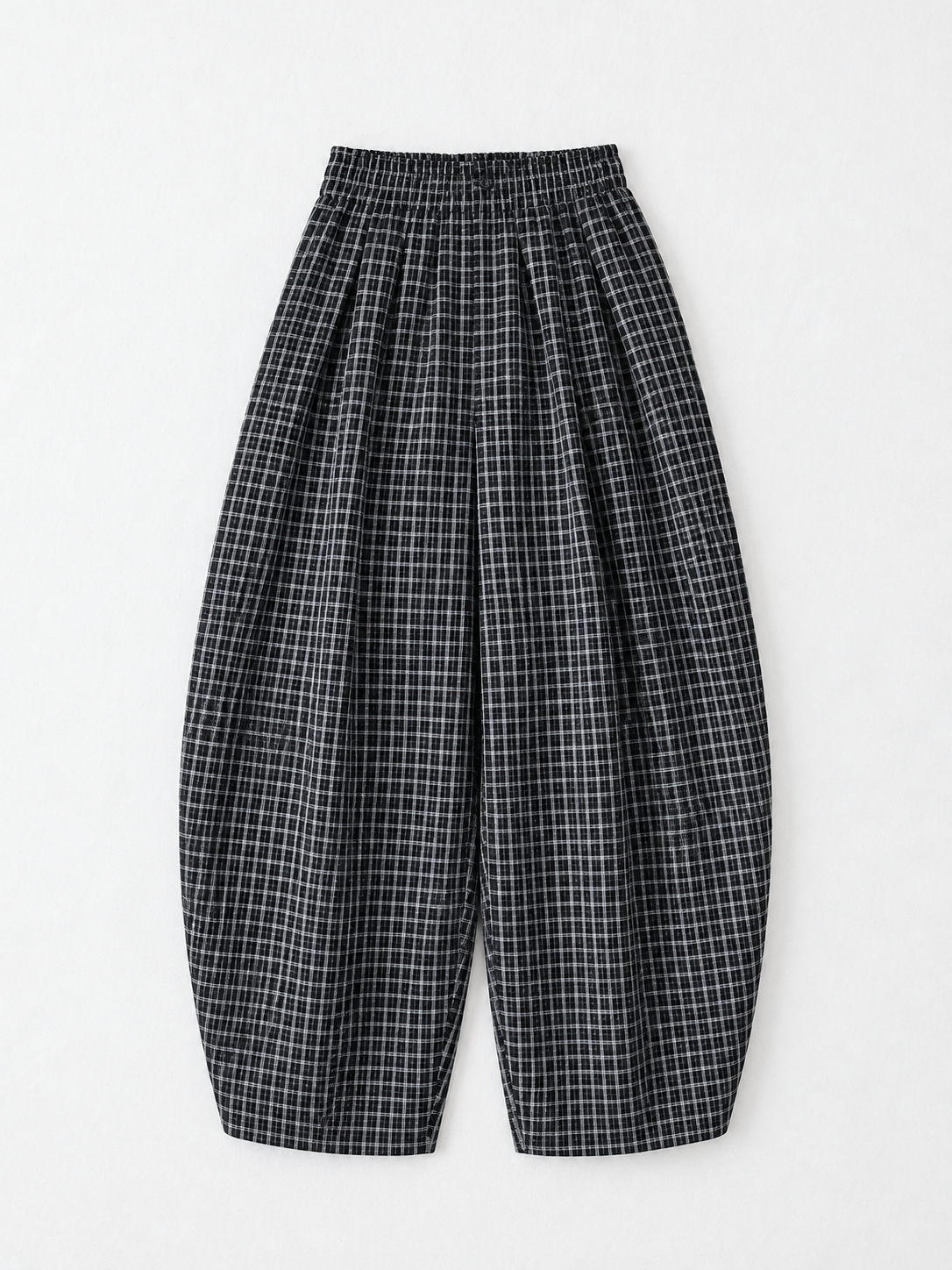 Windowpane Balloon Trousers · flat-front