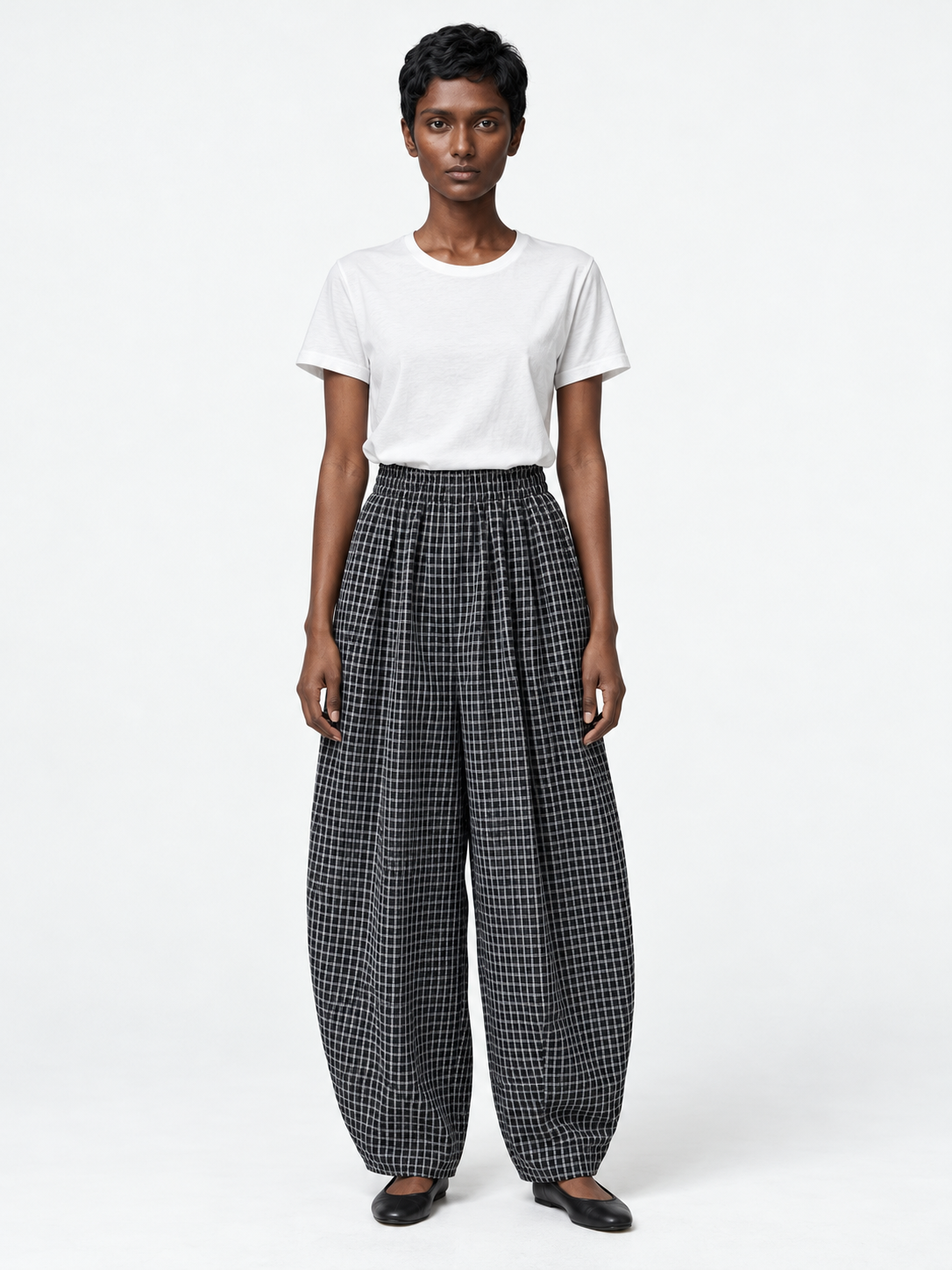 Windowpane Balloon Trousers · model-front