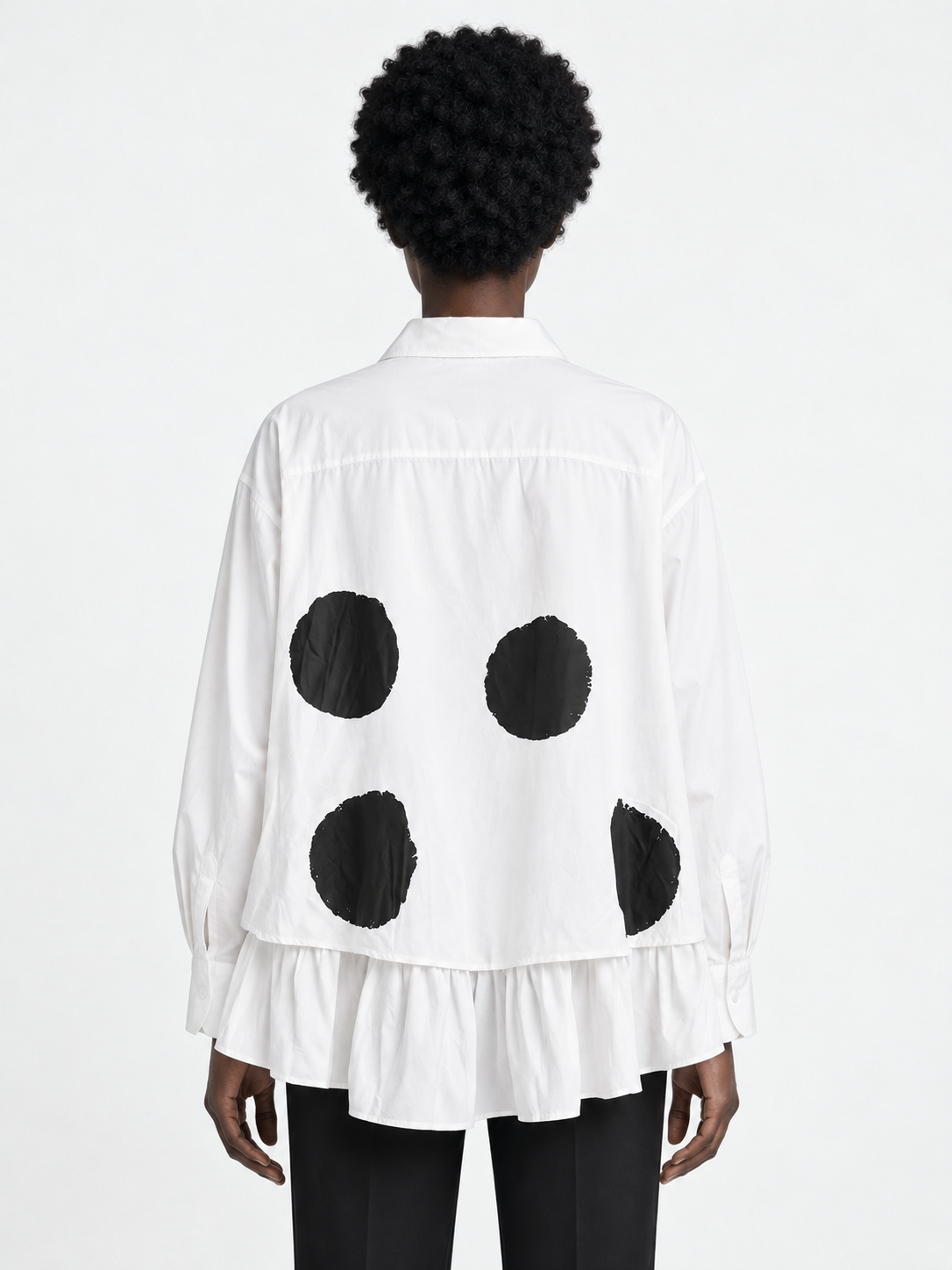 Large-Dot Ruffle-Hem Shirt · model-back