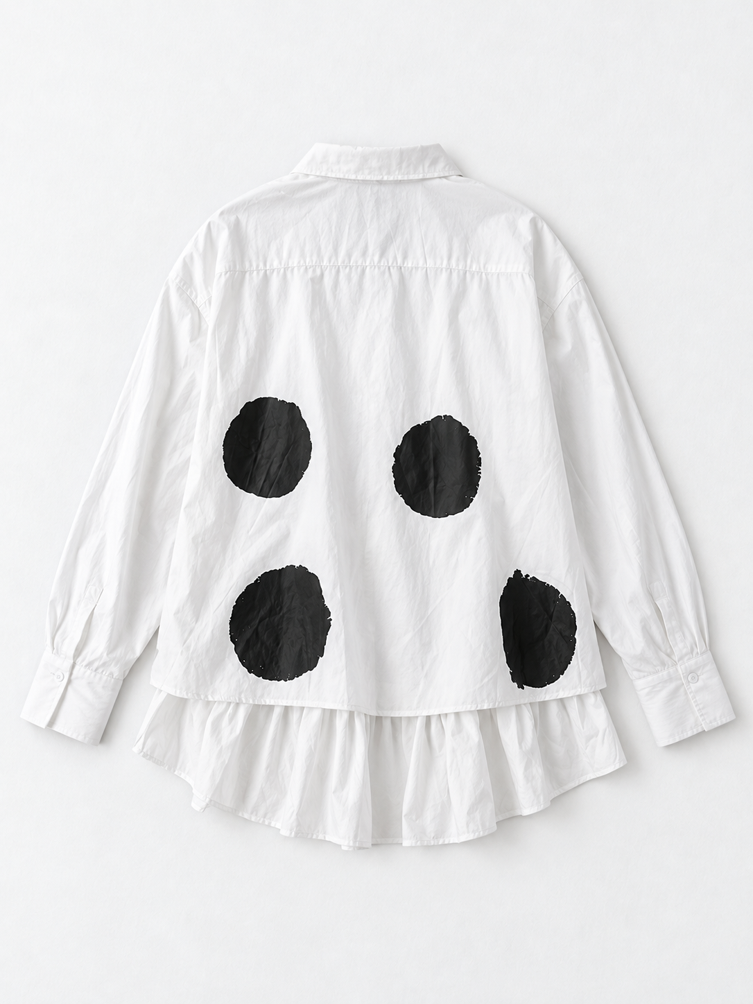Large-Dot Ruffle-Hem Shirt · flat-back