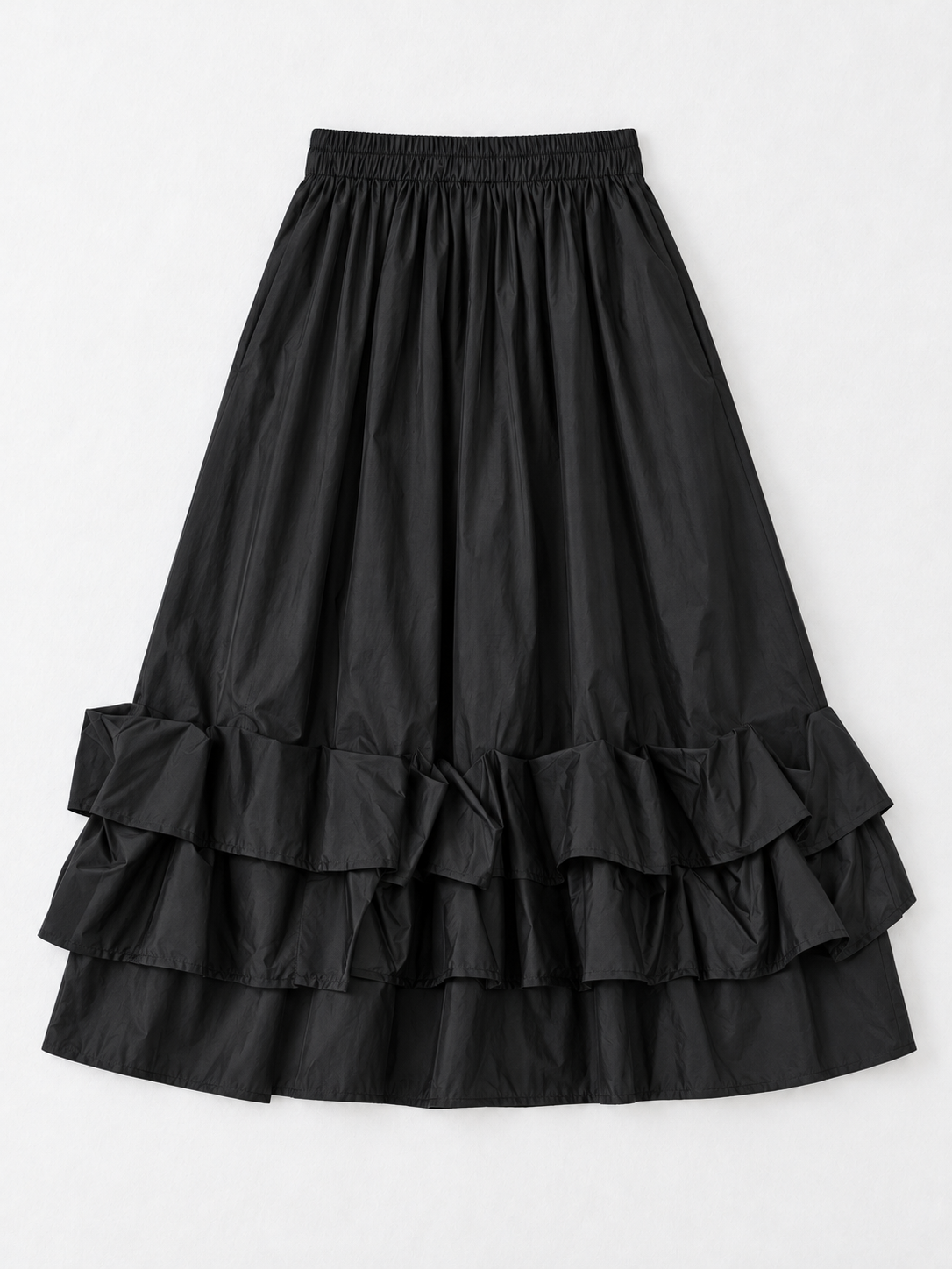 Double-Ruffle Midi Skirt · flat-front
