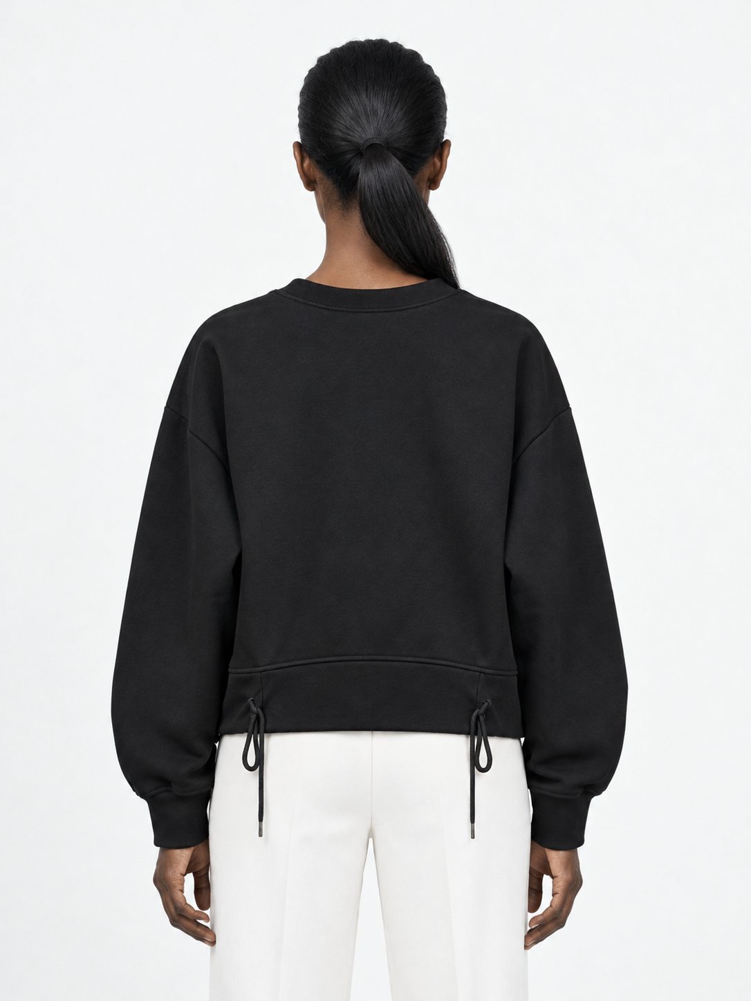 Topstitched Drawcord Sweatshirt · model-back