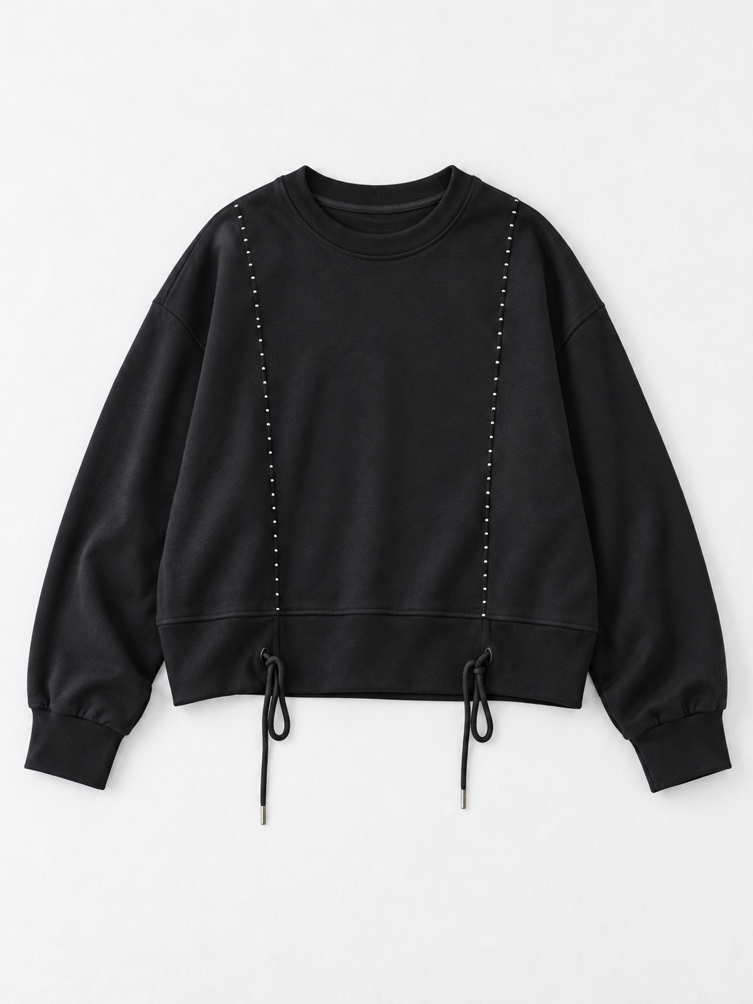 Topstitched Drawcord Sweatshirt · flat-front
