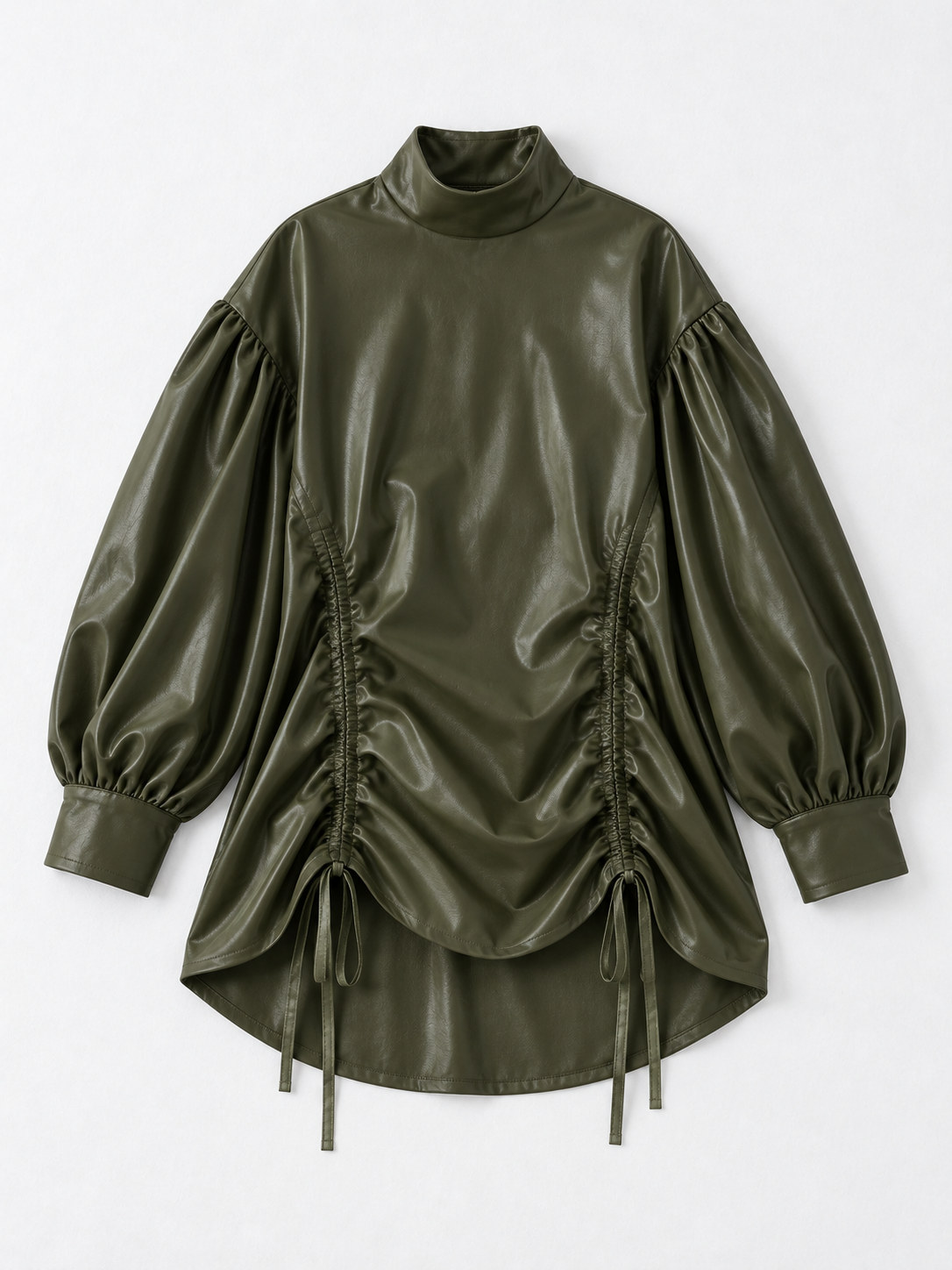 Drawstring Coated Volume Top · flat-front