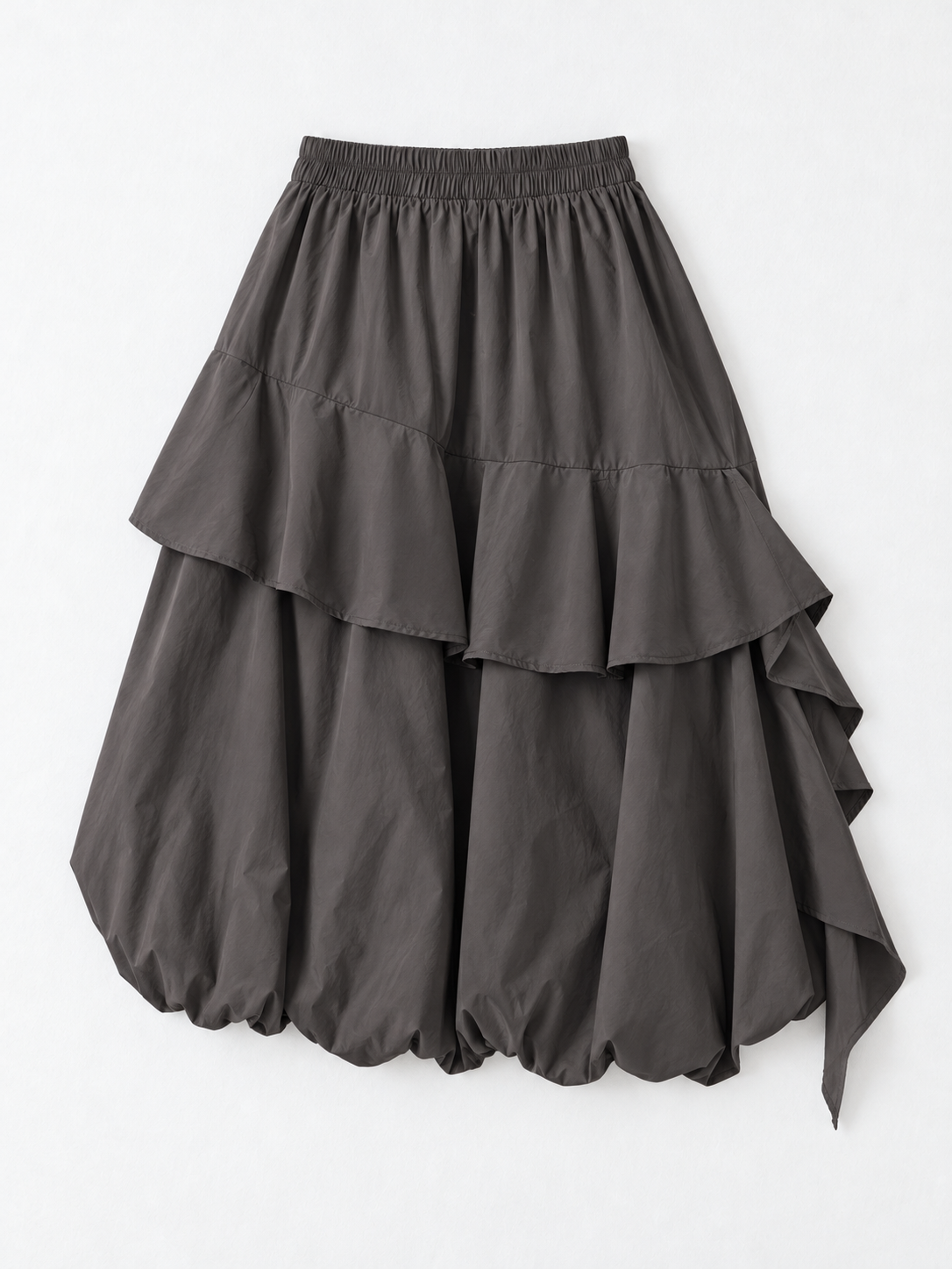 Asymmetric Ruffle Balloon Skirt · flat-front