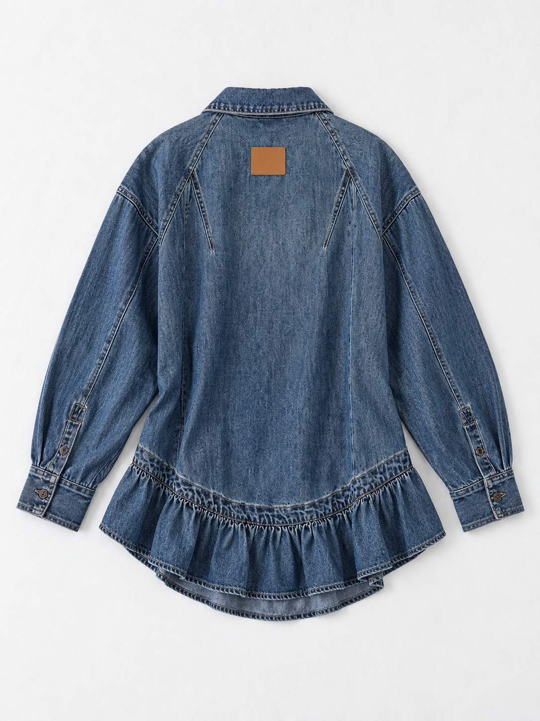 Ruffle-Hem Denim Shirt Jacket · flat-back
