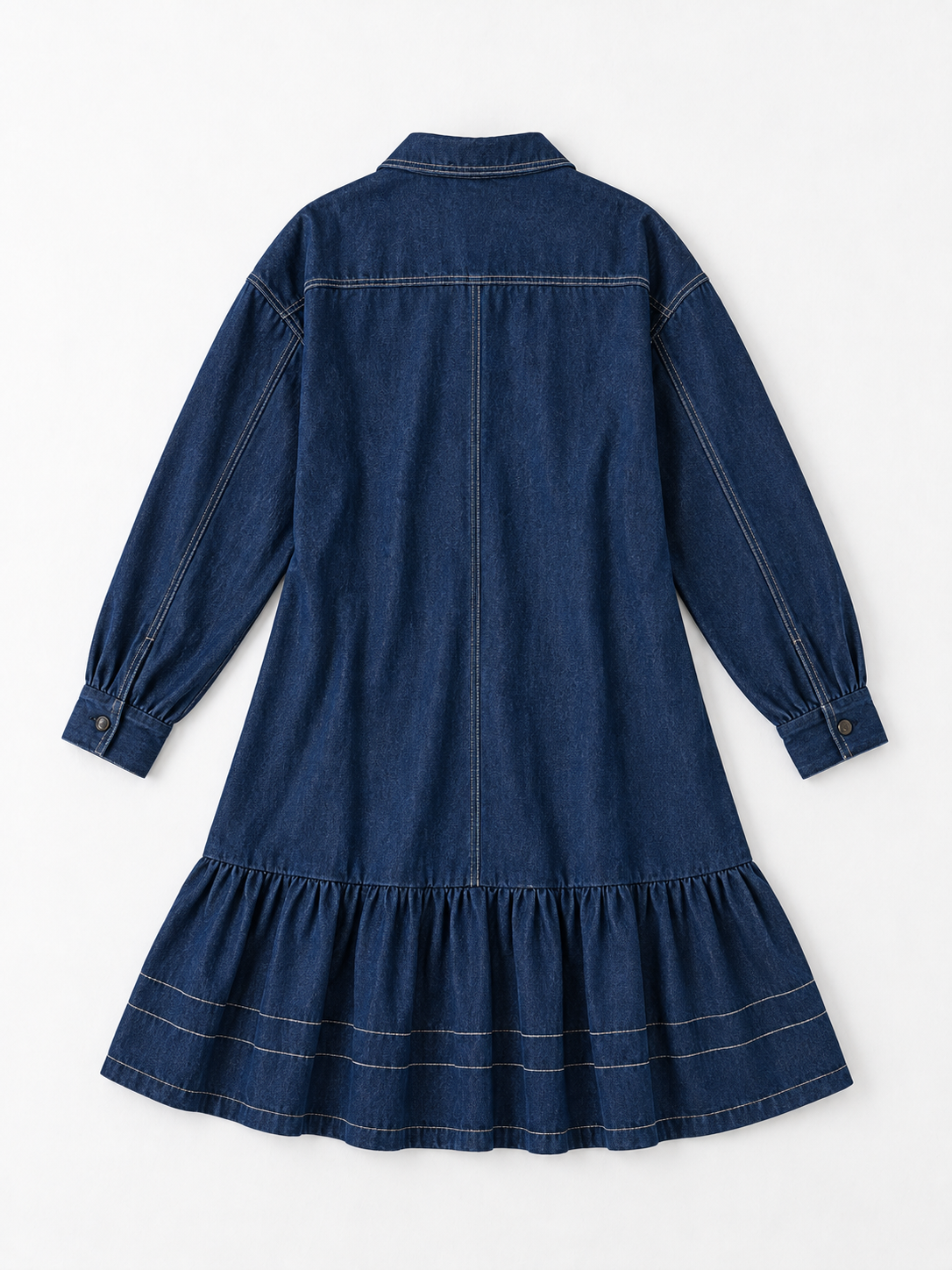 Ruffle-Hem Denim Long Coat · flat-back