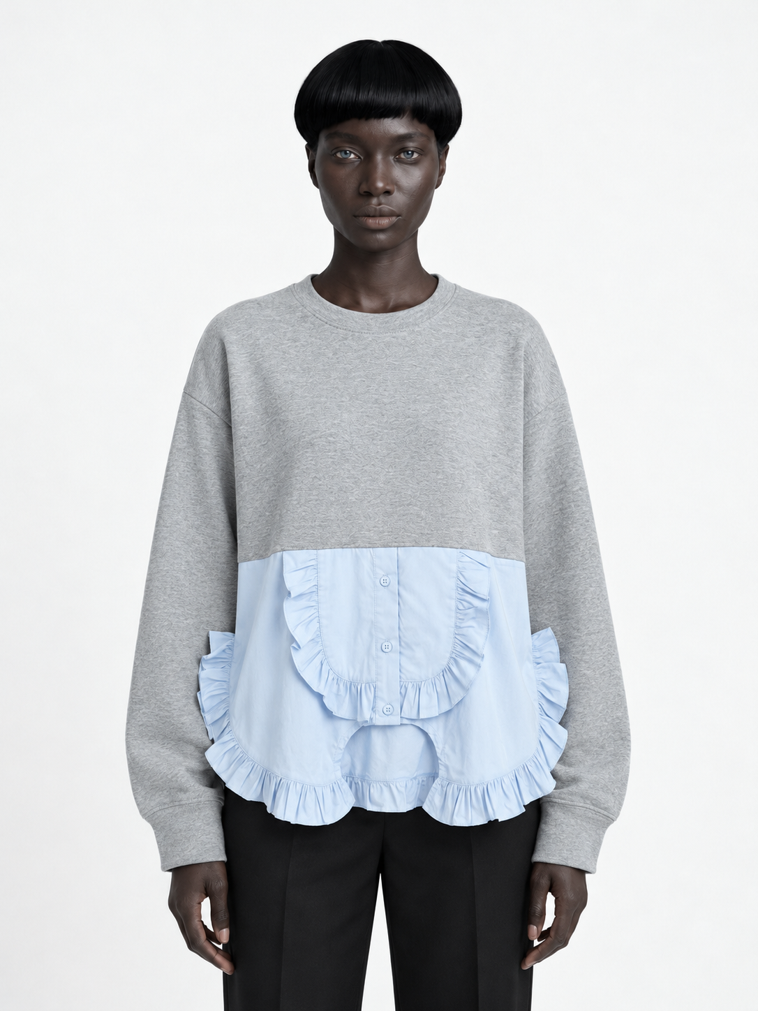 Ruffled Panel-Hem Sweatshirt · model-front