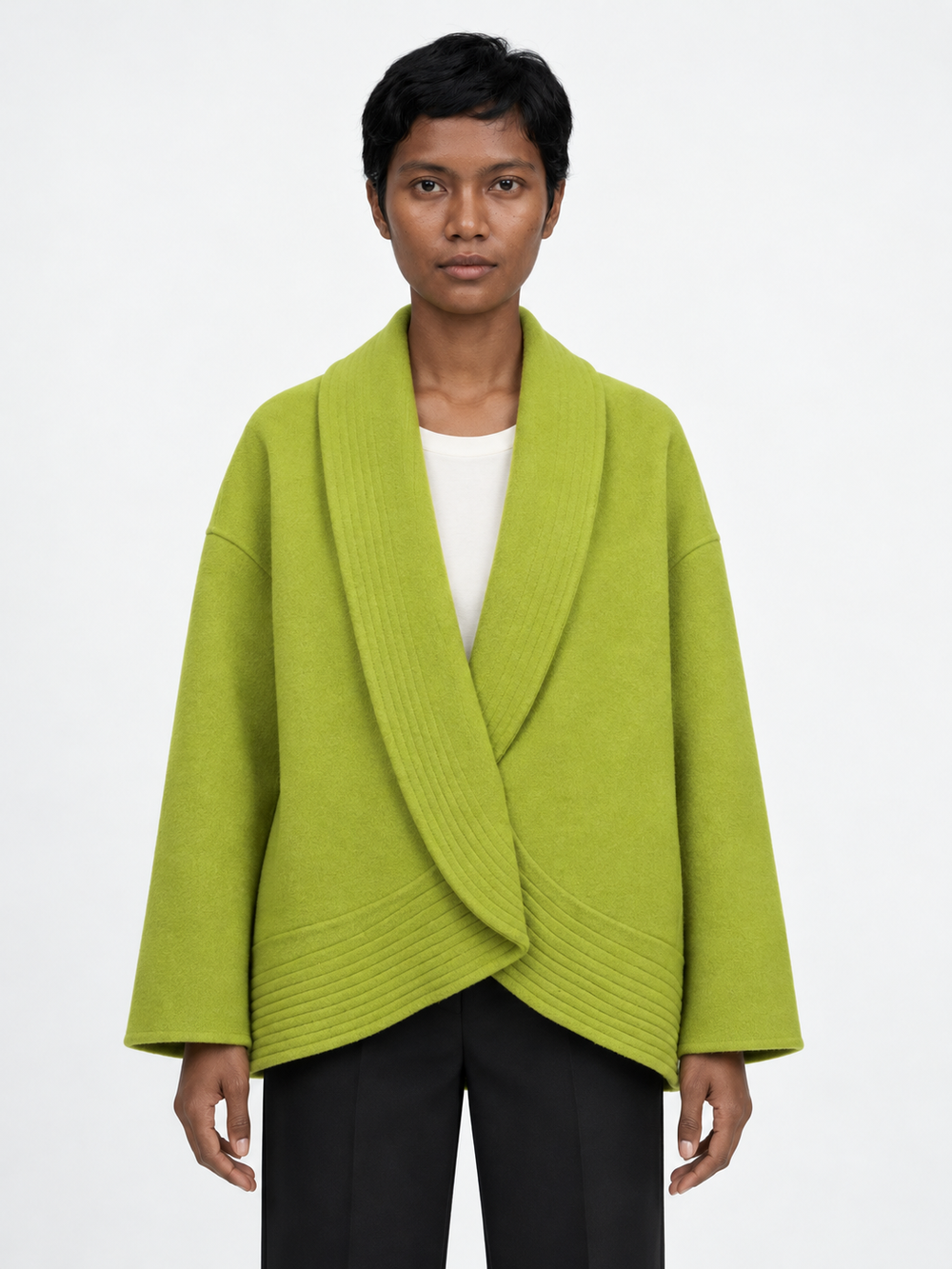 Curved Shawl-Collar Coat