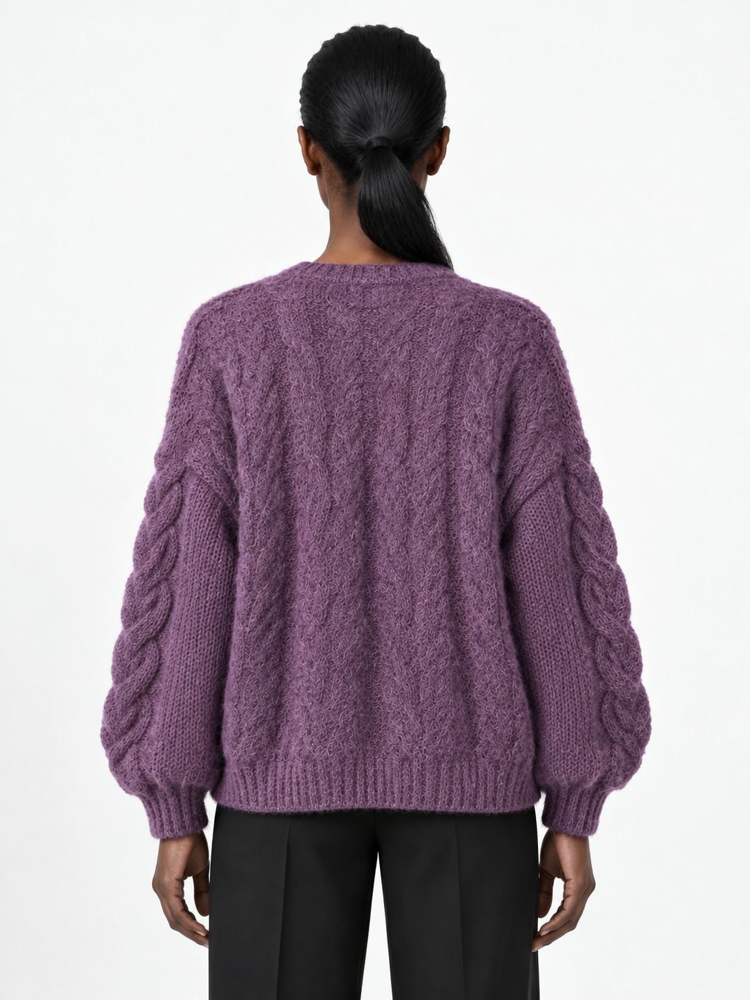 Cable-Sleeve V-Neck Cardigan · model-back
