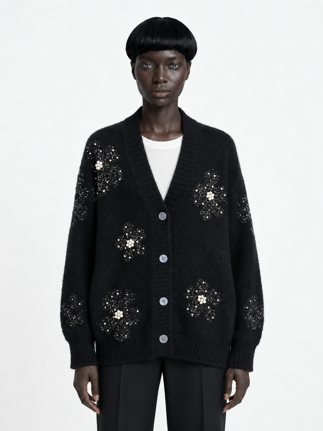 Crystal Flower Knit Cardigan · model-front