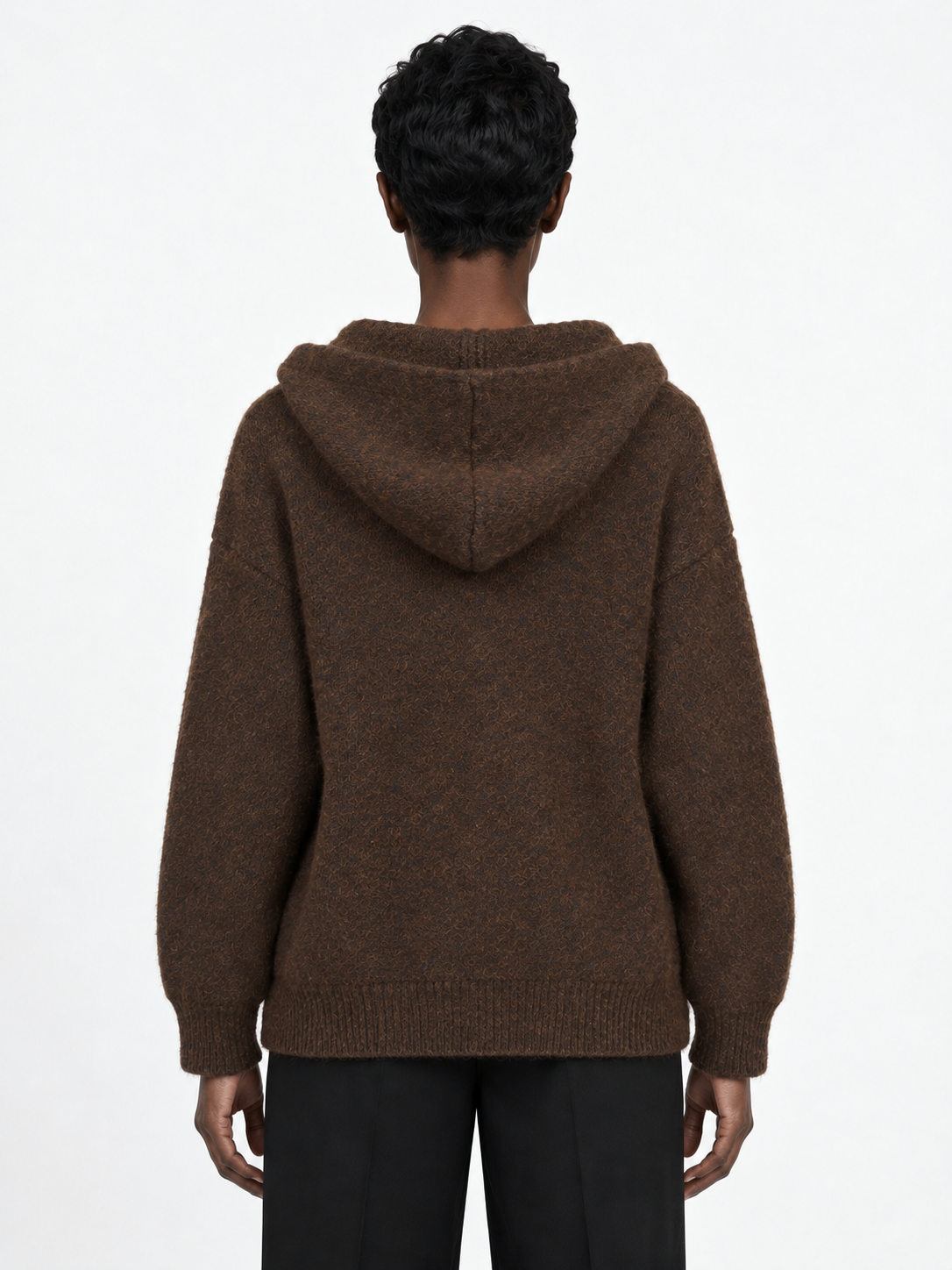 Hooded Denim-Pocket Knit Jacket · model-back